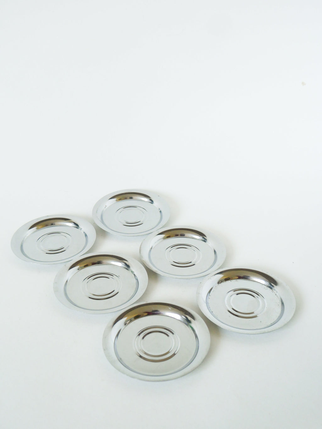Ensemble De 6 Dessous De Verre En Métal Chromé, Design, 1970