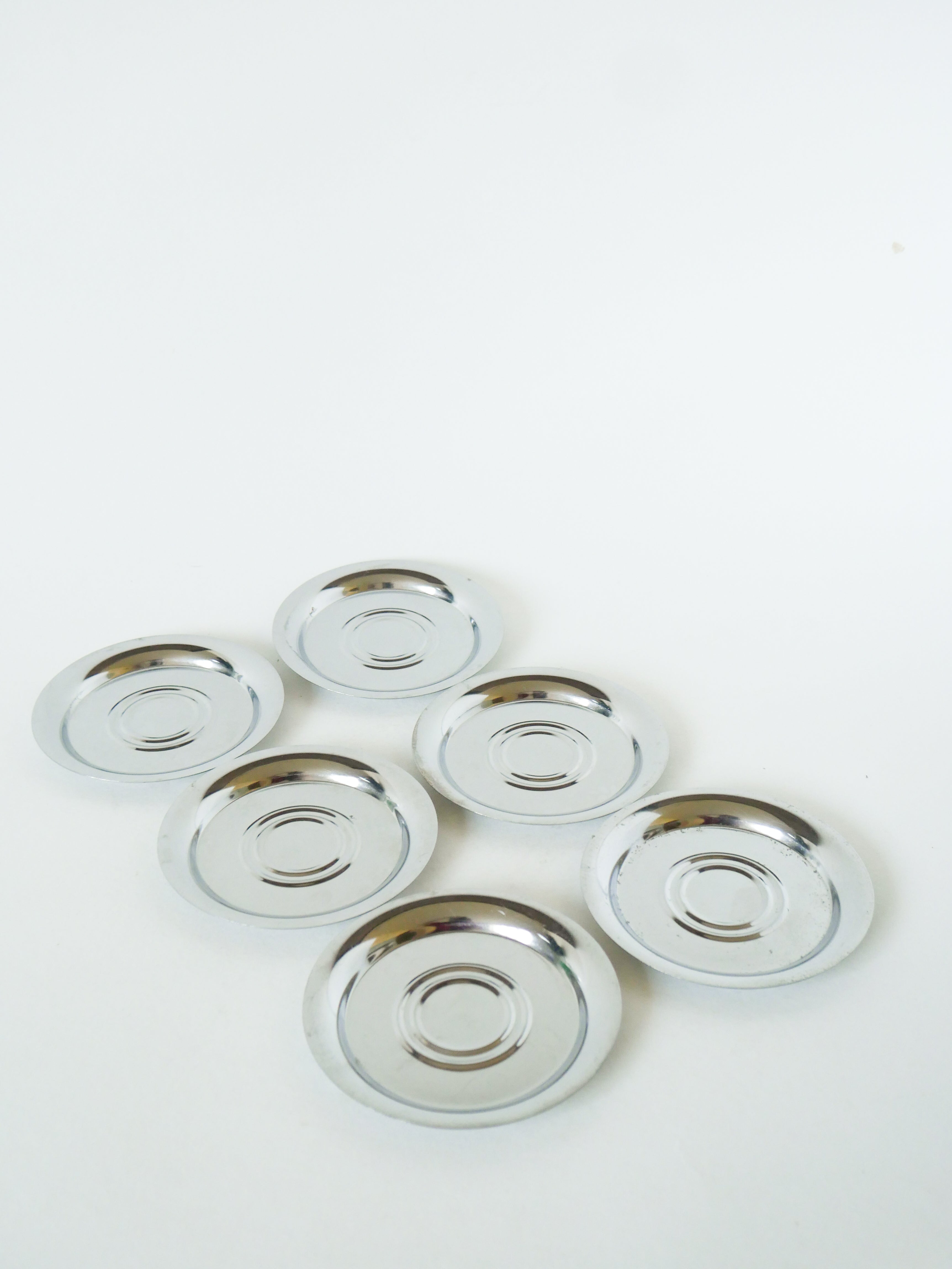 Ensemble De 6 Dessous De Verre En Métal Chromé, Design, 1970