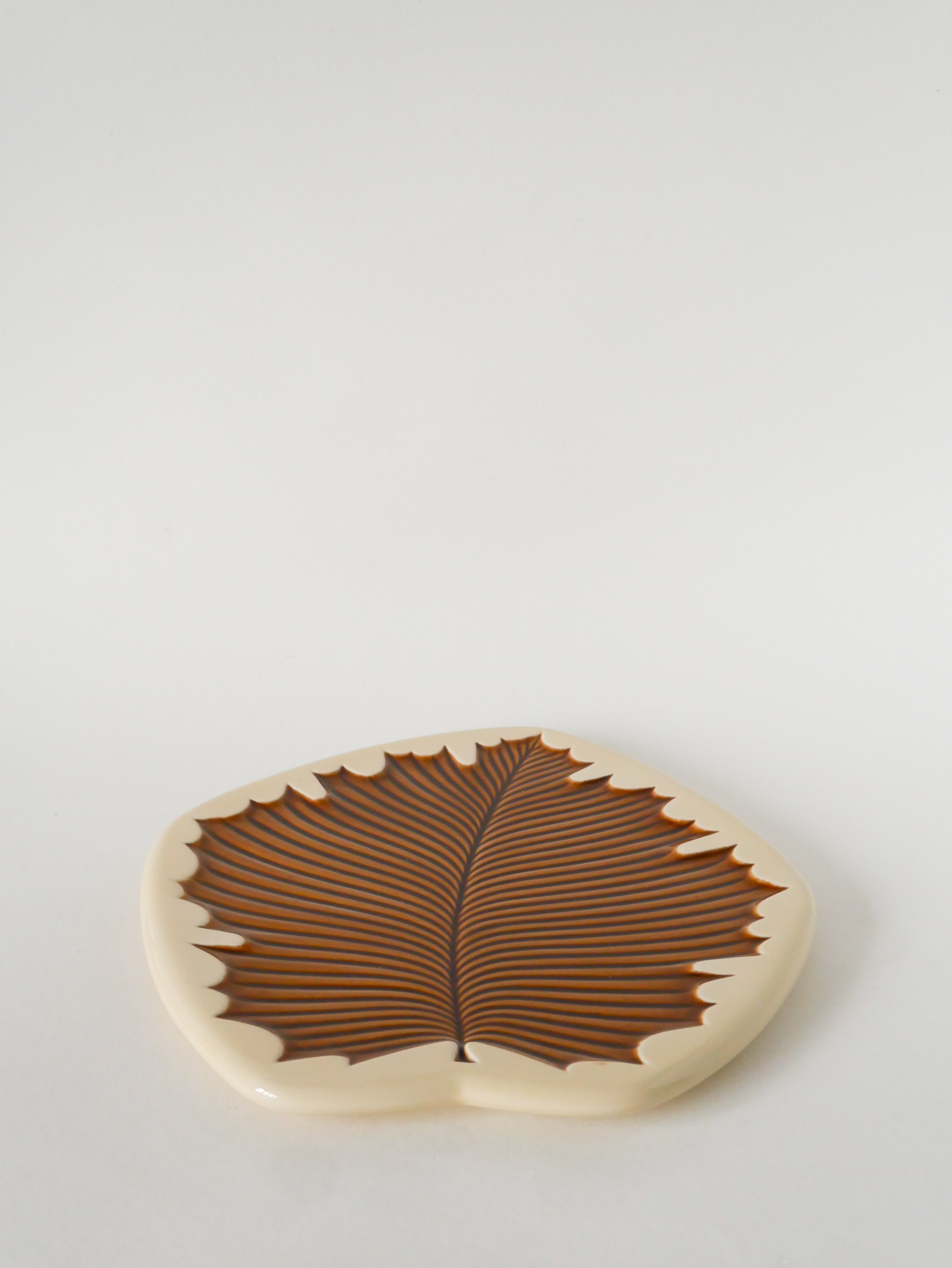 Dessous De Plat En Céramique Modèle Feuille, Verceram, Marron, 1960