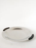Plat Rond En Inox Avec Poignées En Bois - Design 1970 - 32Cm