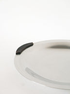 Plat Rond En Inox Avec Poignées En Bois - Design 1970 - 32Cm