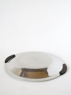 Plat Rond En Inox Avec Poignées En Bois - Design 1970 - 32Cm