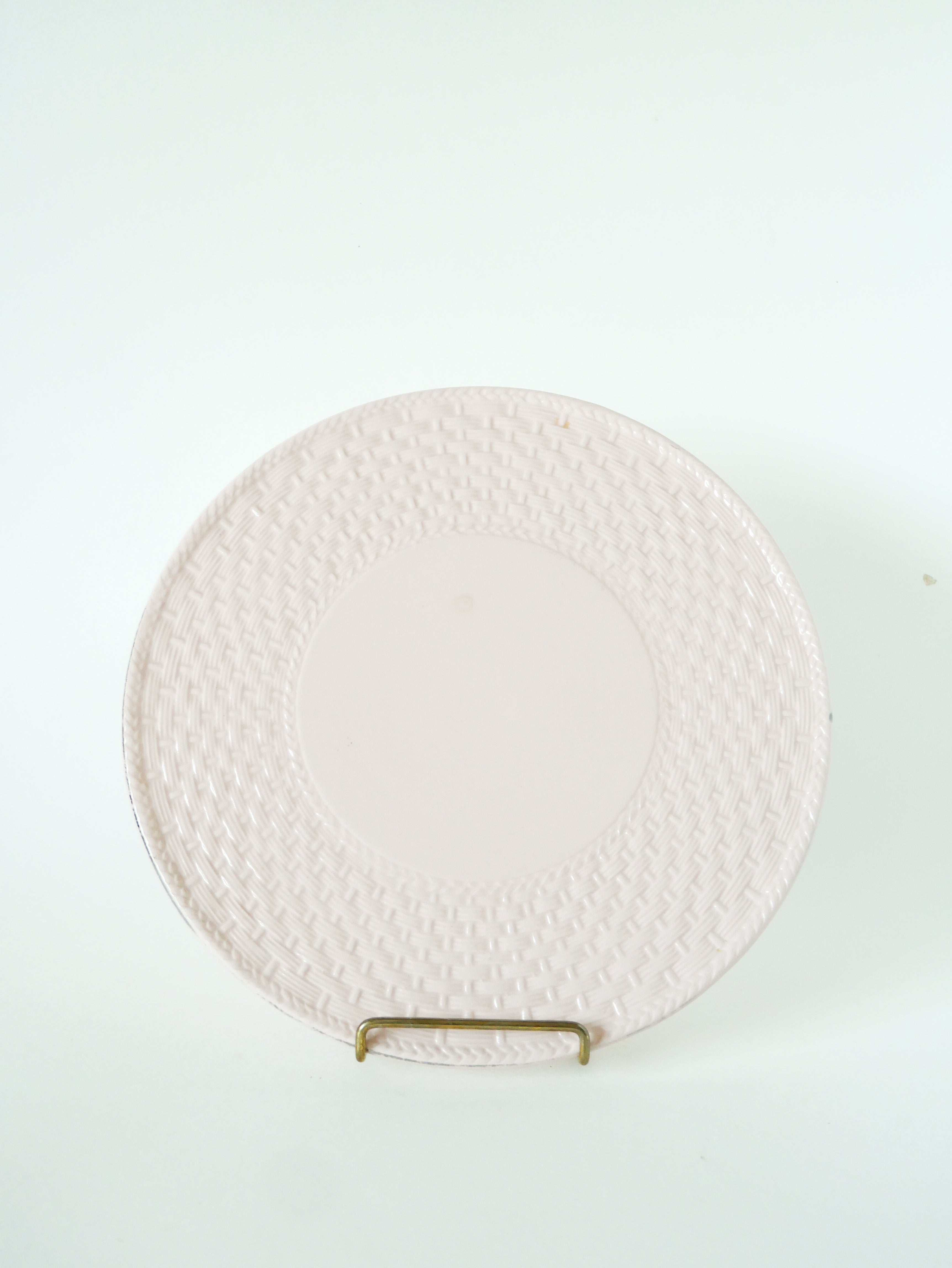 Plat À Tarte En Barbotine Effet Tressé, Rose Pâle, 1970