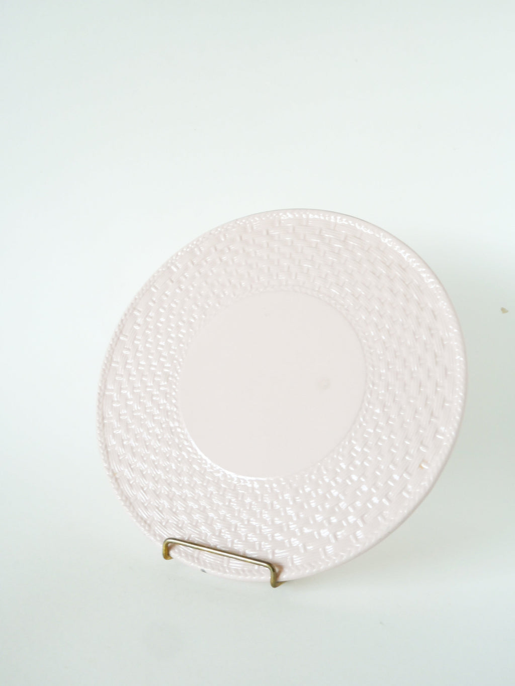Plat À Tarte En Barbotine Effet Tressé, Rose Pâle, 1970