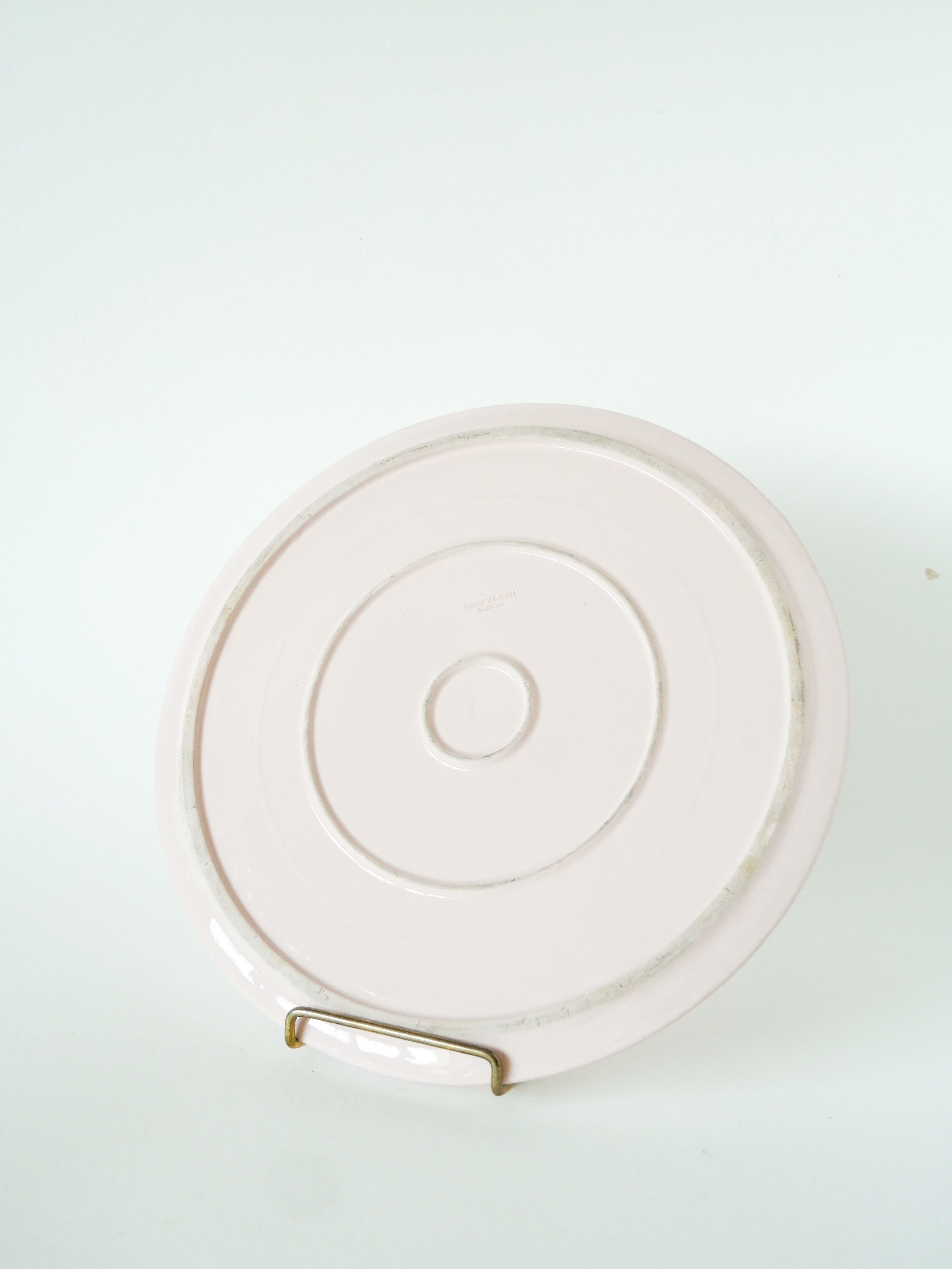 Plat À Tarte En Barbotine Effet Tressé, Rose Pâle, 1970