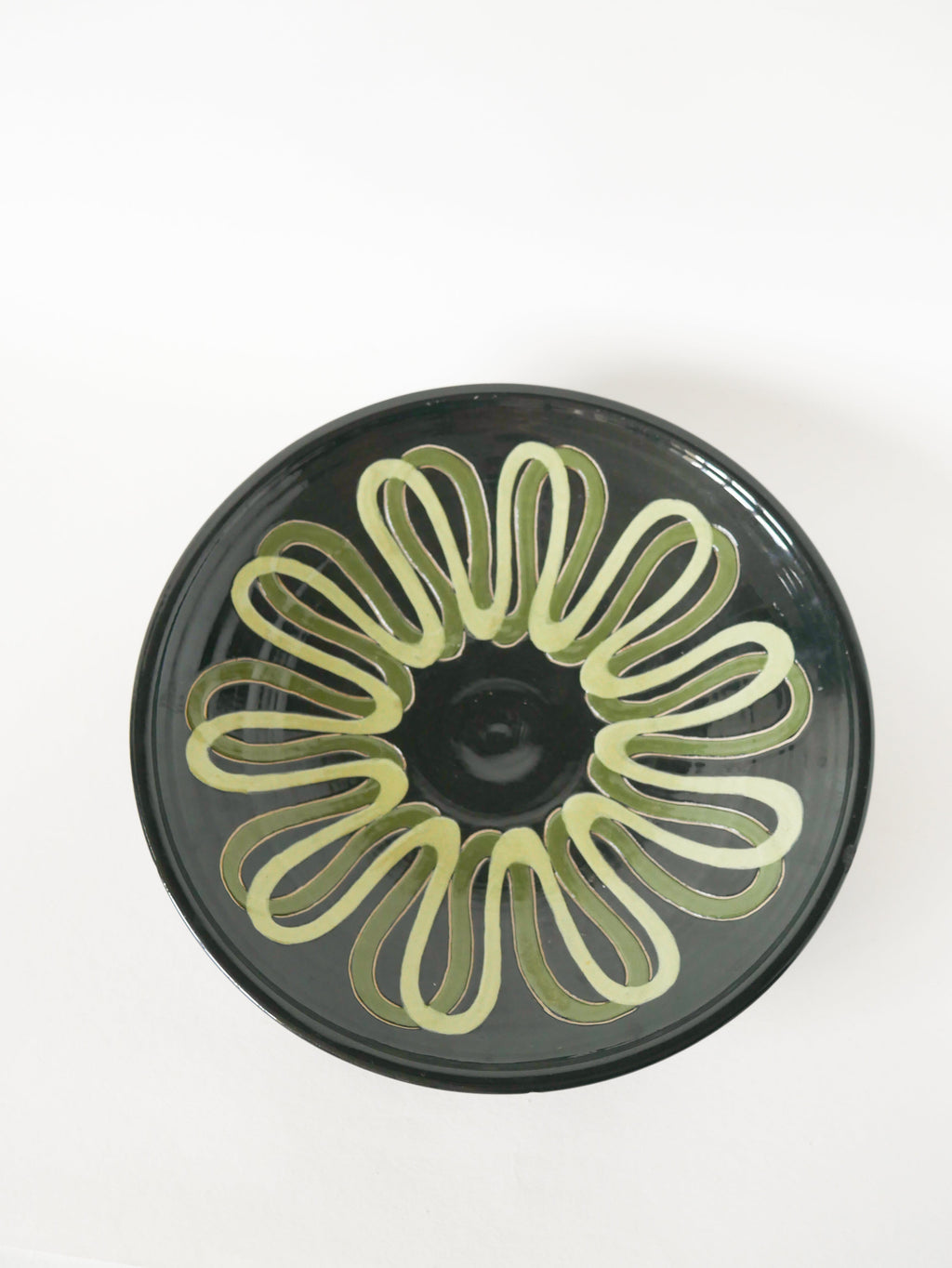 Grande Coupe En Céramique, Motifs Abstraits, Noir & Jaune, Made In Belgium, 1960 - 30 X 5 Cm