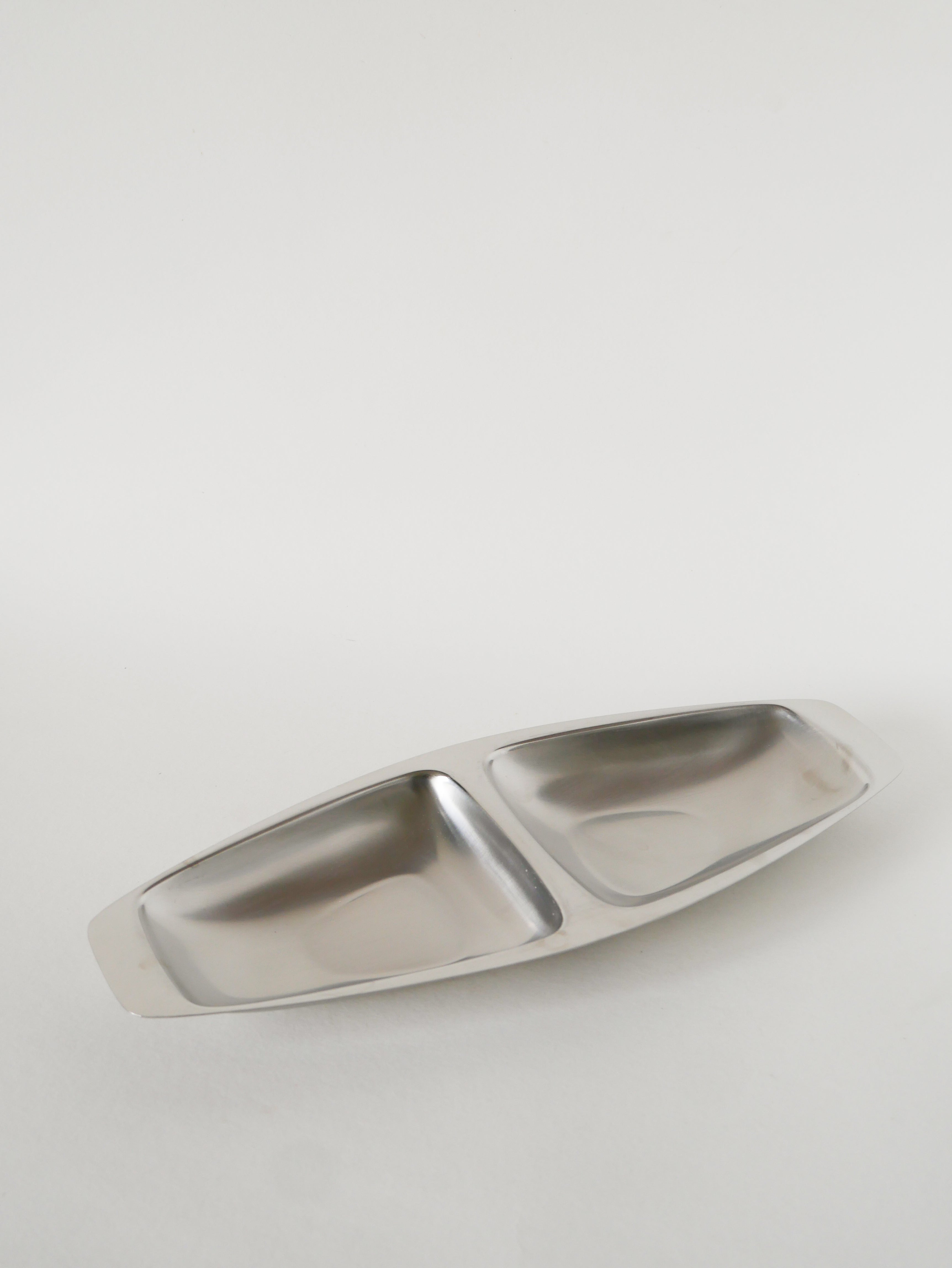 Plat À Double Compartiments En Inox, Alessi, Design, 1980 - 36 X 14 Cm