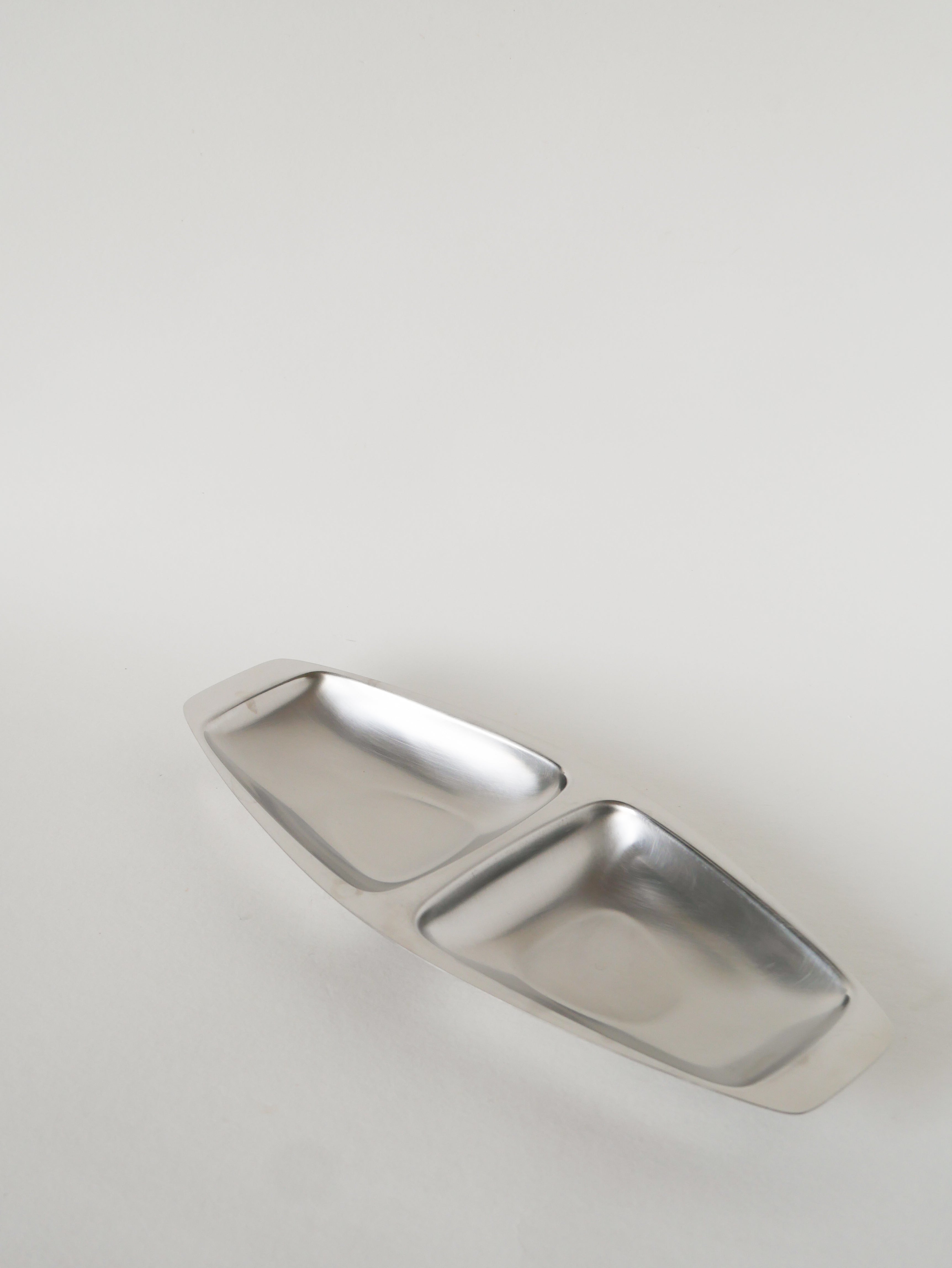 Plat À Double Compartiments En Inox, Alessi, Design, 1980 - 36 X 14 Cm