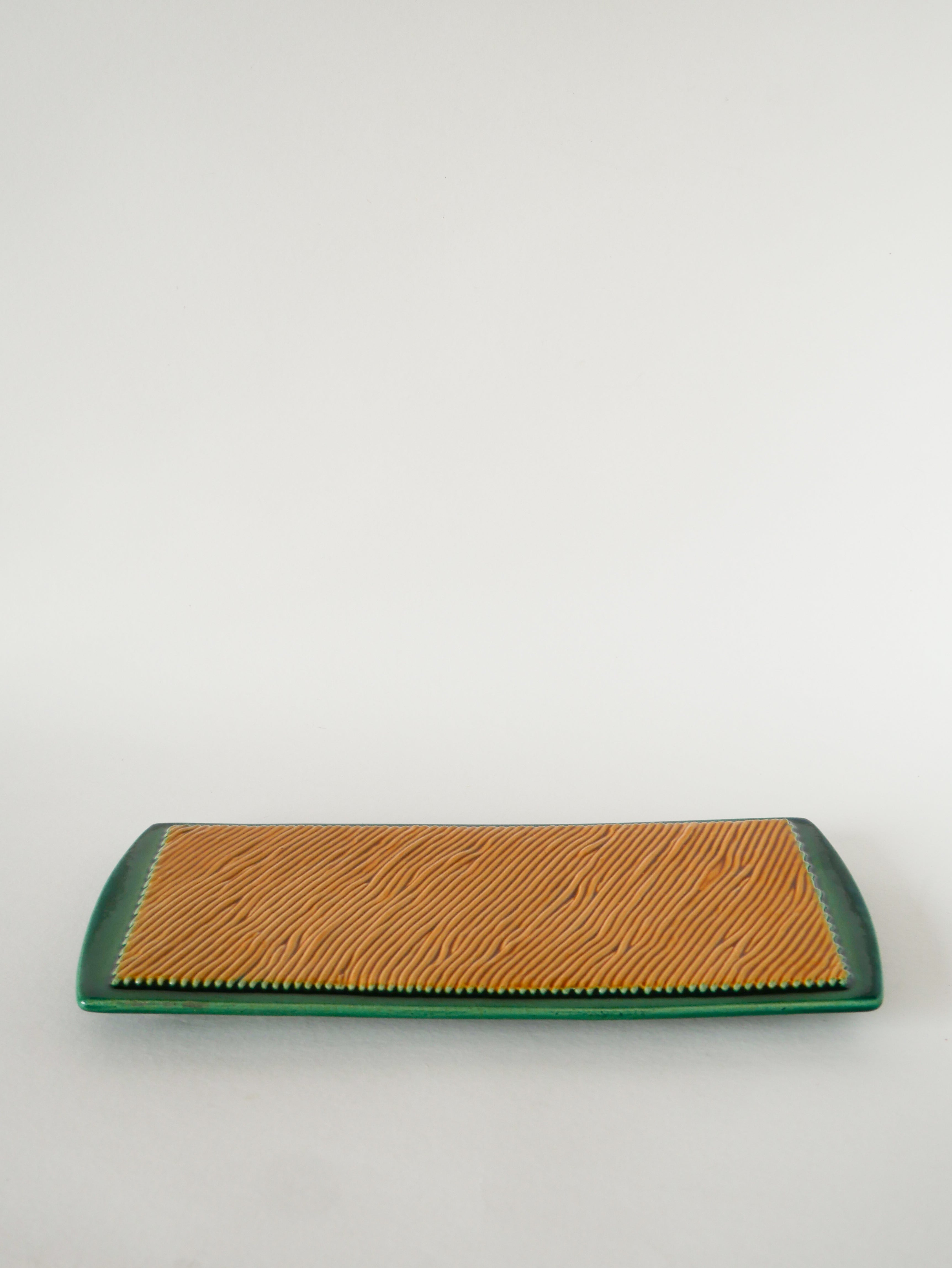 Plat À Cake En Barbotine, Jaune Et Verre, 1970