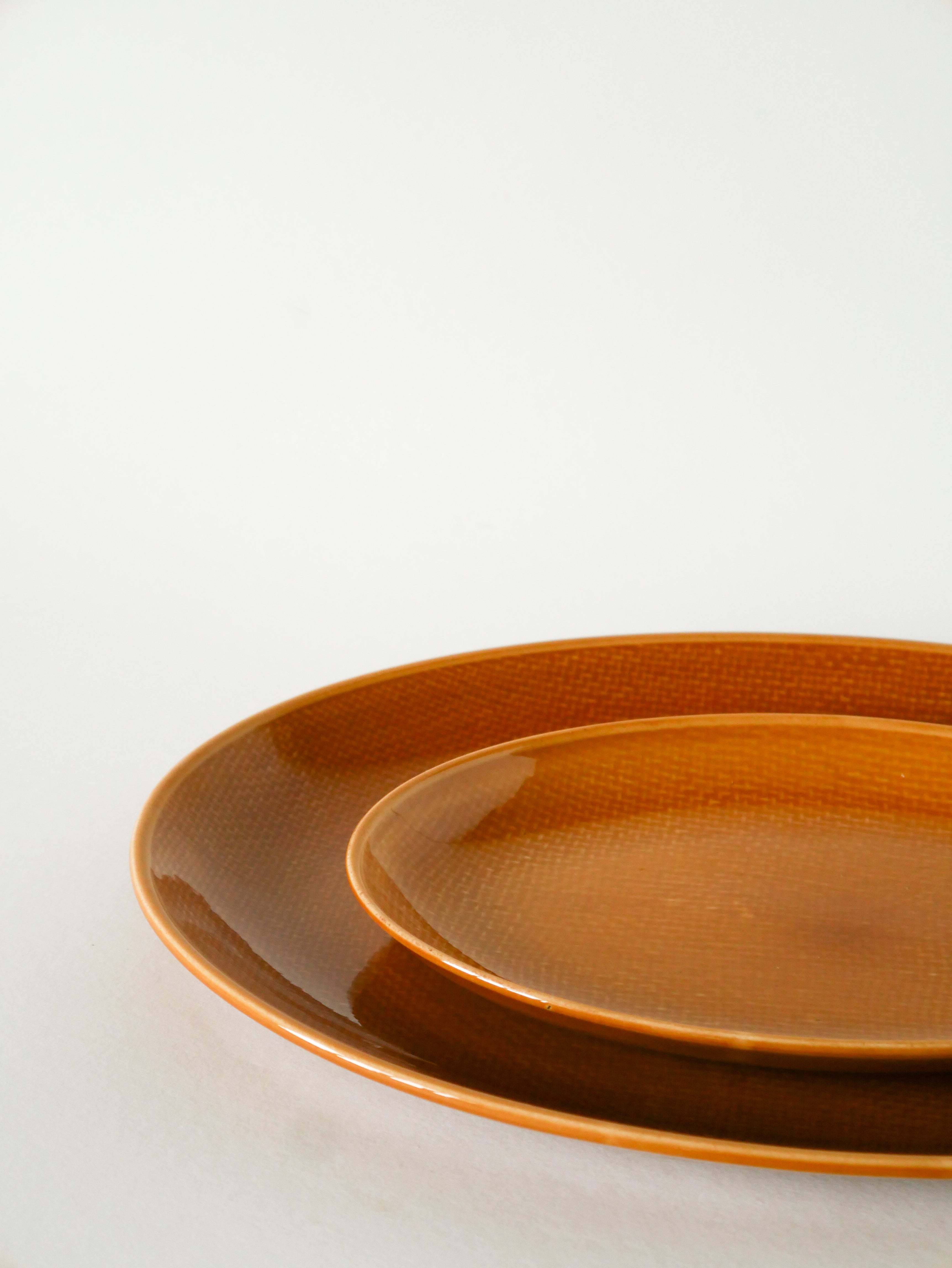 Plat Oval, Effet Tissé, Jaune Moutarde, Salins, 1950