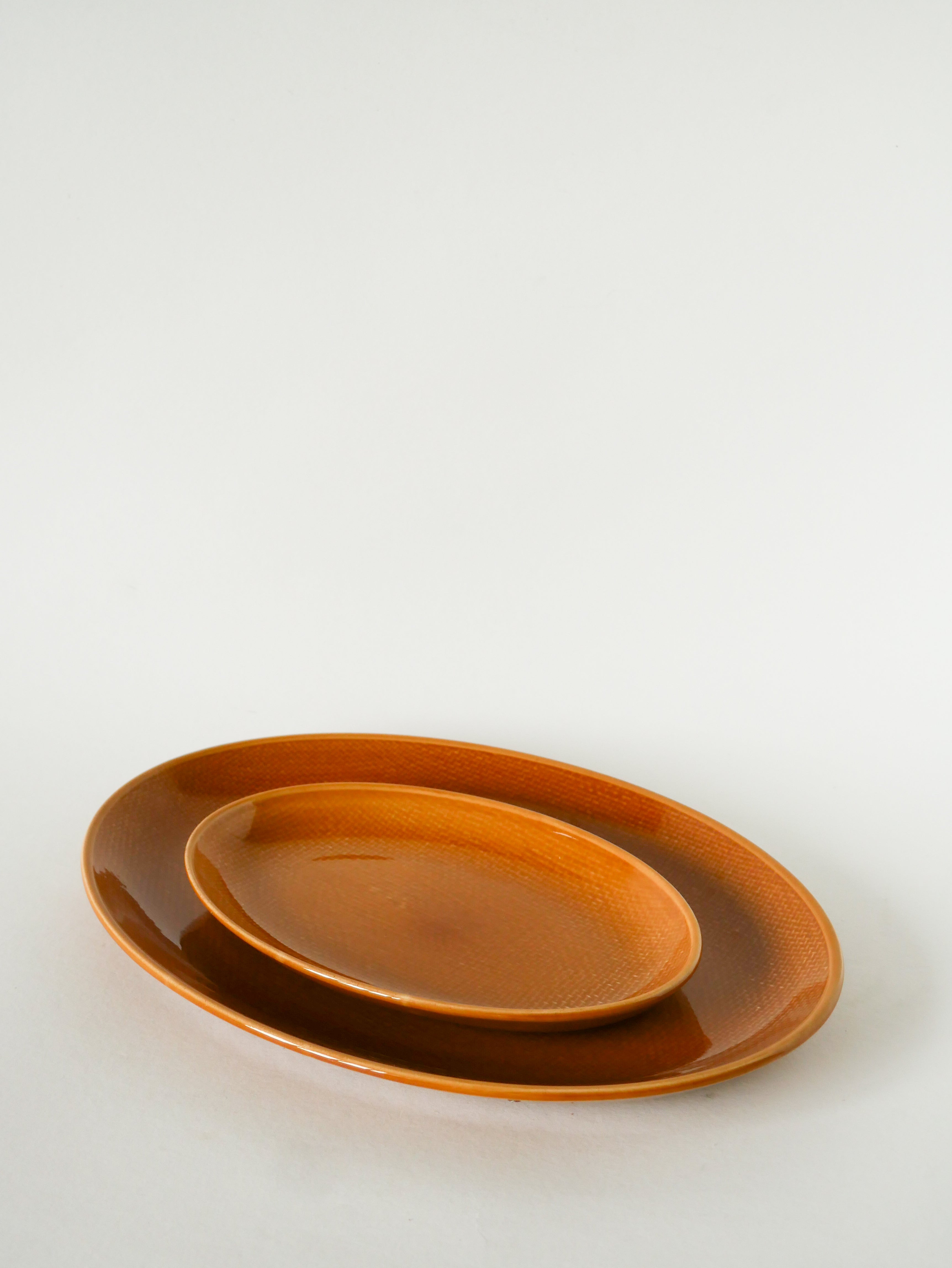 Plat Oval, Effet Tissé, Jaune Moutarde, Salins, 1950