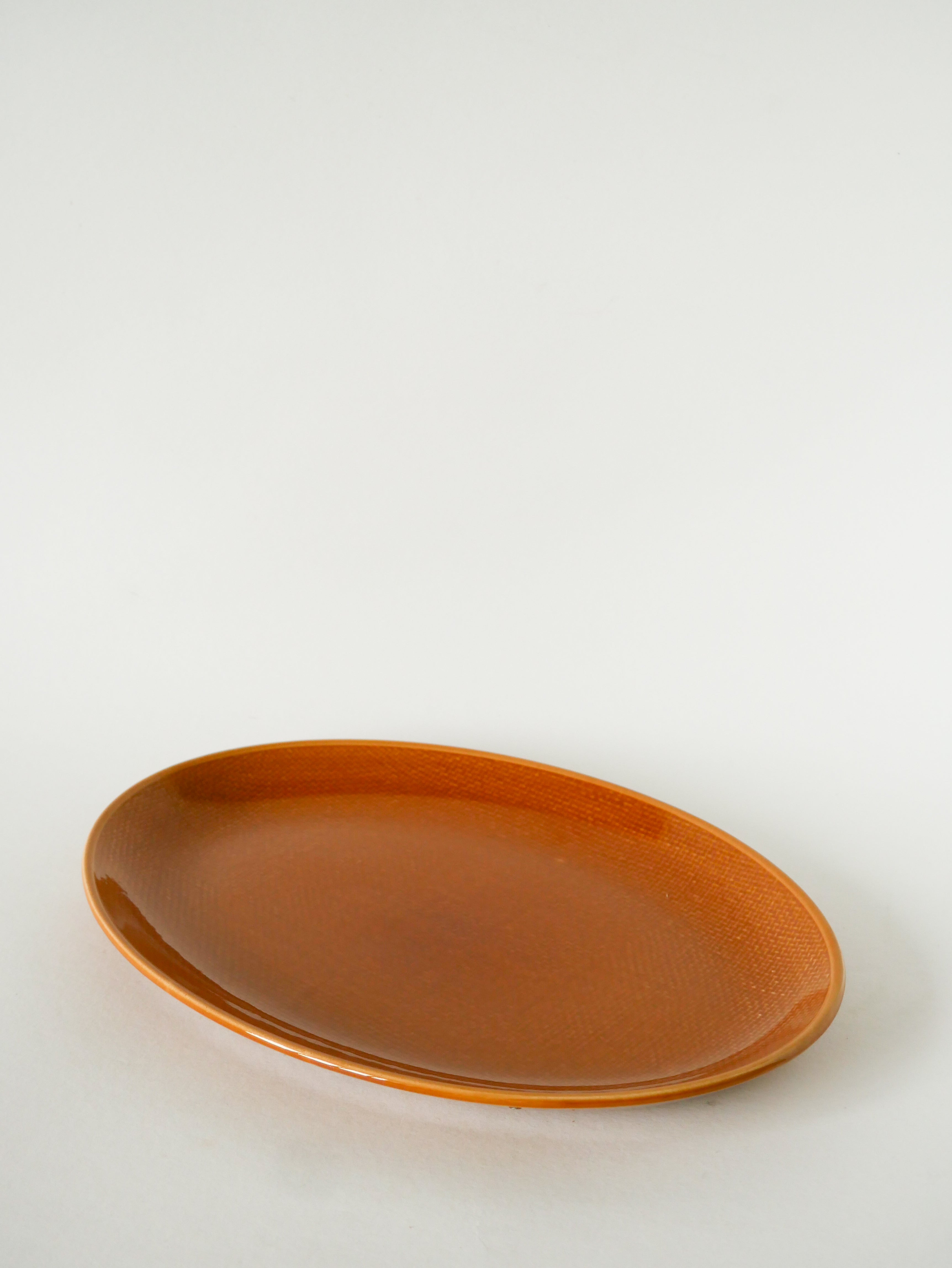 Plat Oval, Effet Tissé, Jaune Moutarde, Salins, 1950
