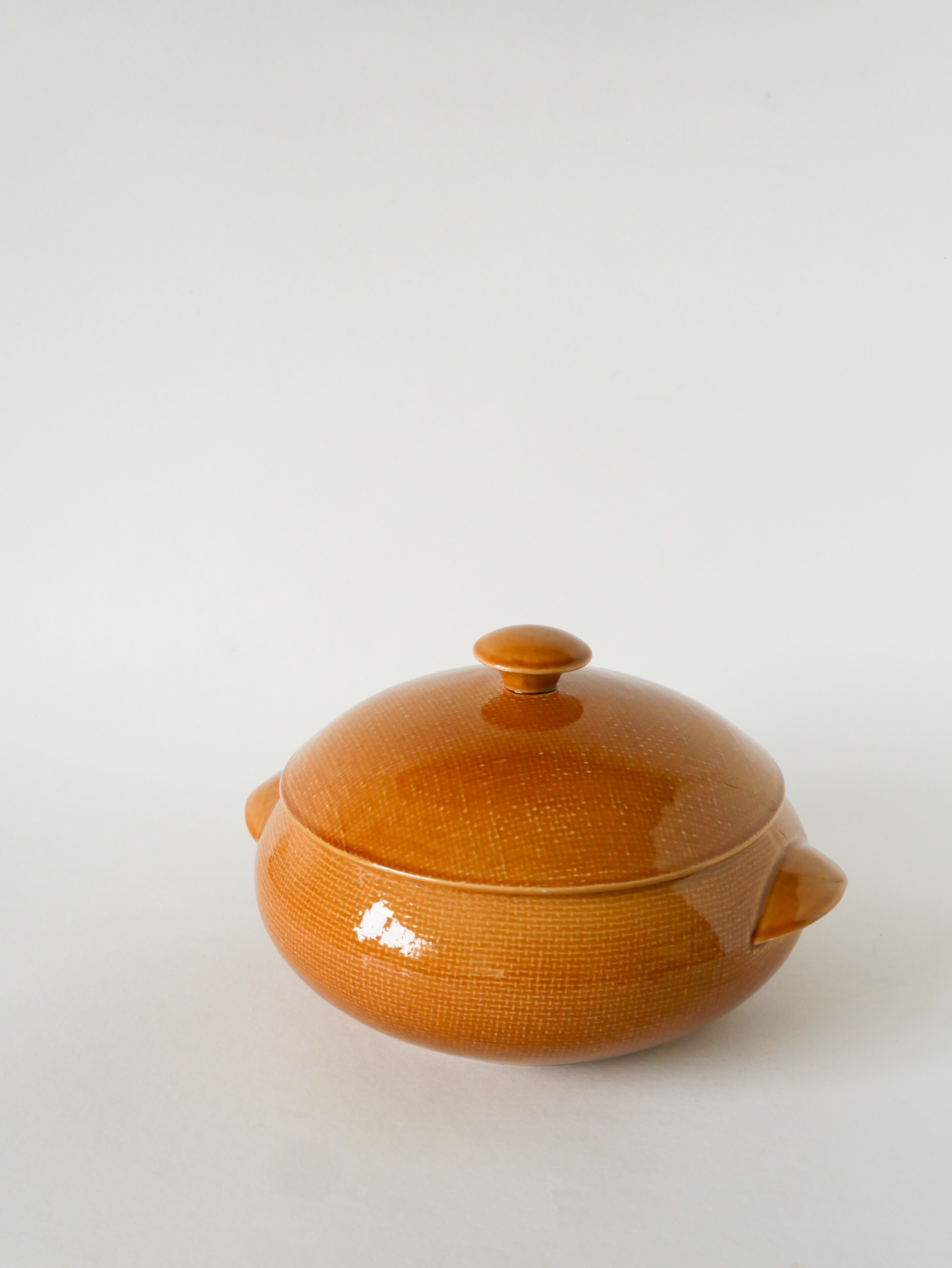 Soupière Ovale, Effet Tissé, Jaune Moutarde, Salins, 1950