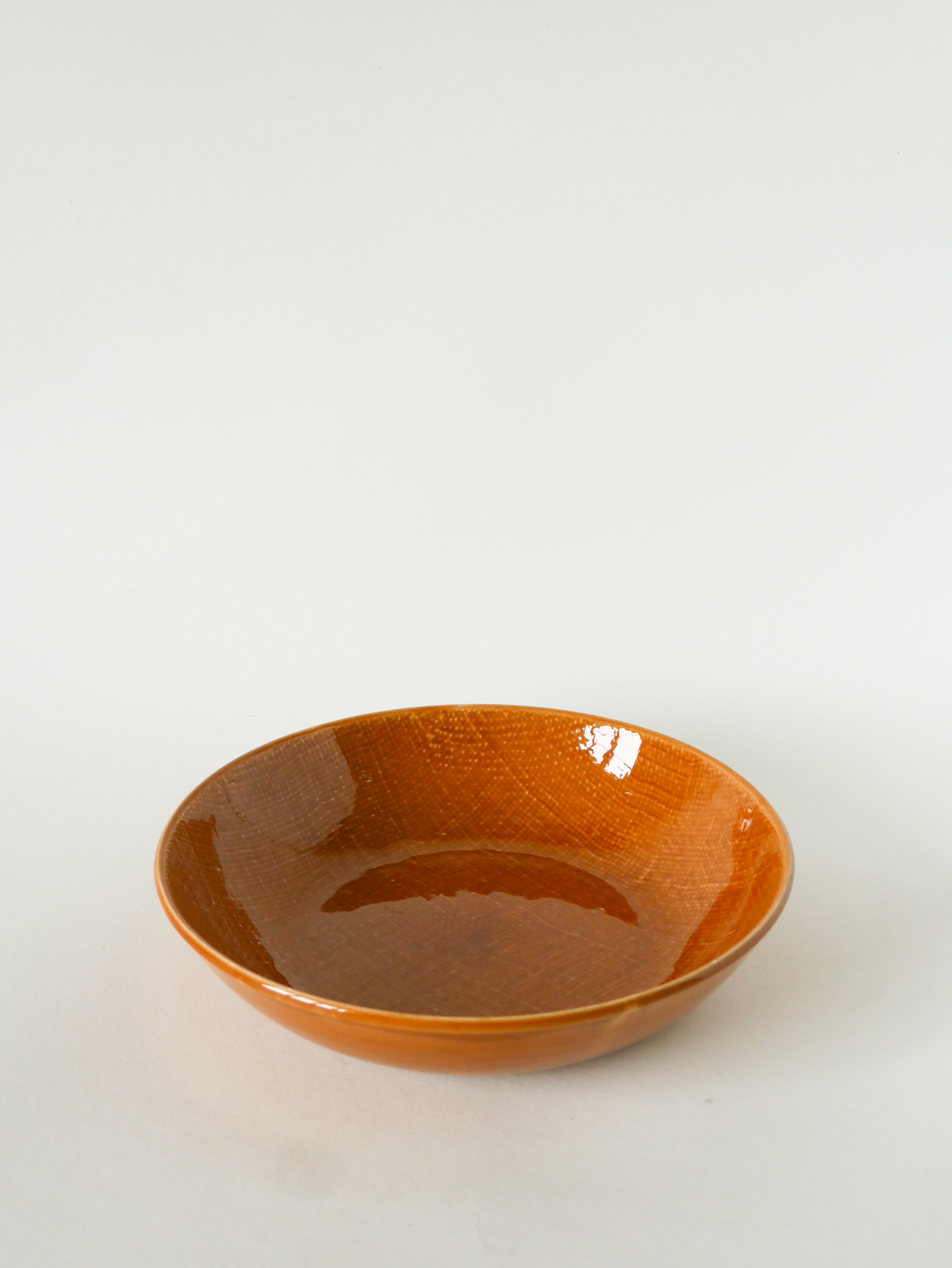 Plat Rond Creux, Effet Tissé, Jaune Moutarde, Salins, 1950