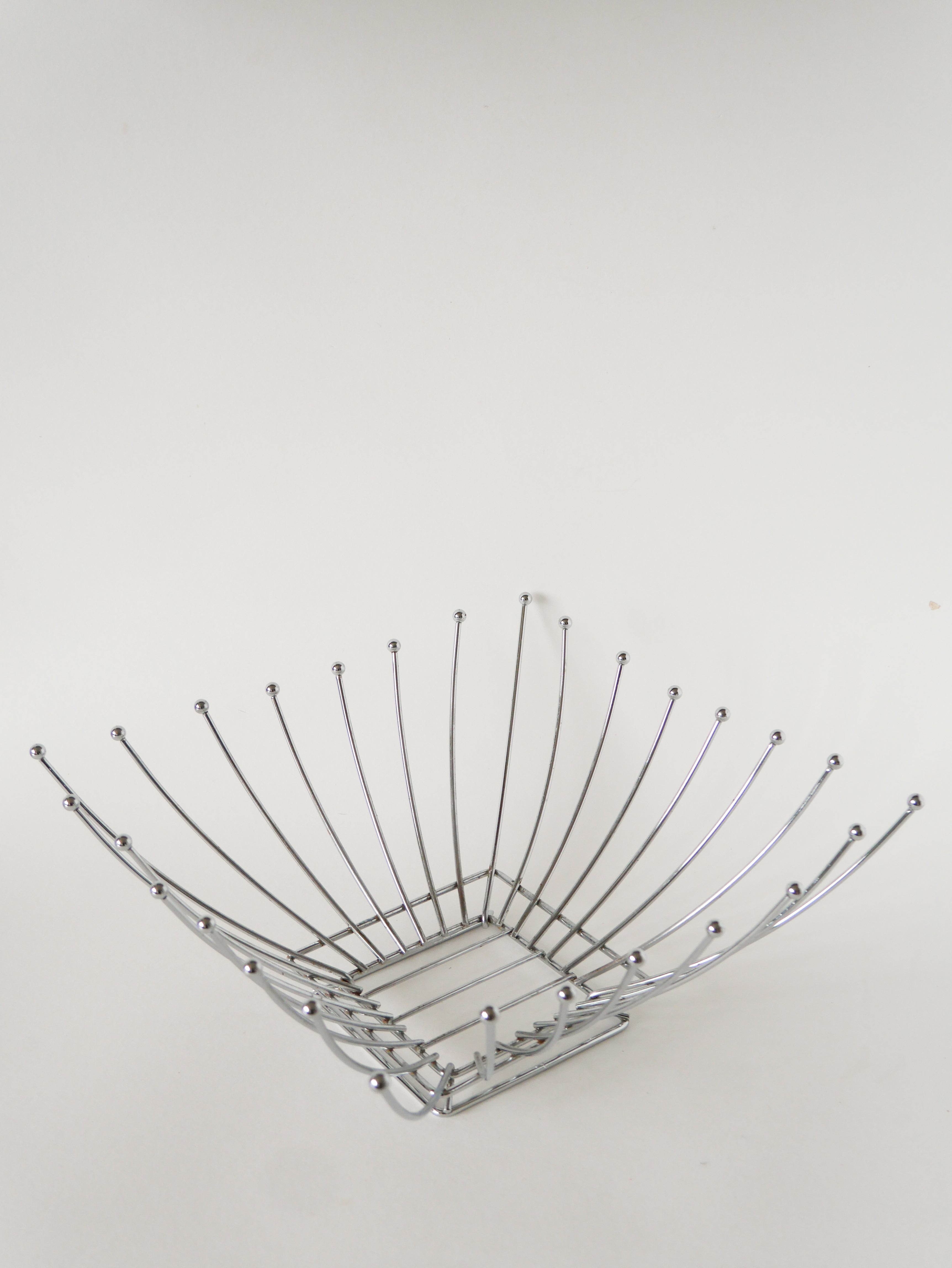 Corbeille À Fruits En Inox, Forme Carrée, Design, 1970