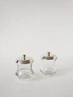 Duo De Pots À Condiments En Cristal Et Métal Argenté, Saint Hilaire, 1960