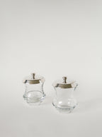 Duo De Pots À Condiments En Cristal Et Métal Argenté, Saint Hilaire, 1960