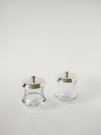 Duo De Pots À Condiments En Cristal Et Métal Argenté, Saint Hilaire, 1960