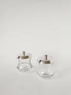 Duo De Pots À Condiments En Cristal Et Métal Argenté, Saint Hilaire, 1960
