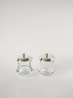 Duo De Pots À Condiments En Cristal Et Métal Argenté, Saint Hilaire, 1960