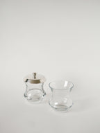 Duo De Pots À Condiments En Cristal Et Métal Argenté, Saint Hilaire, 1960