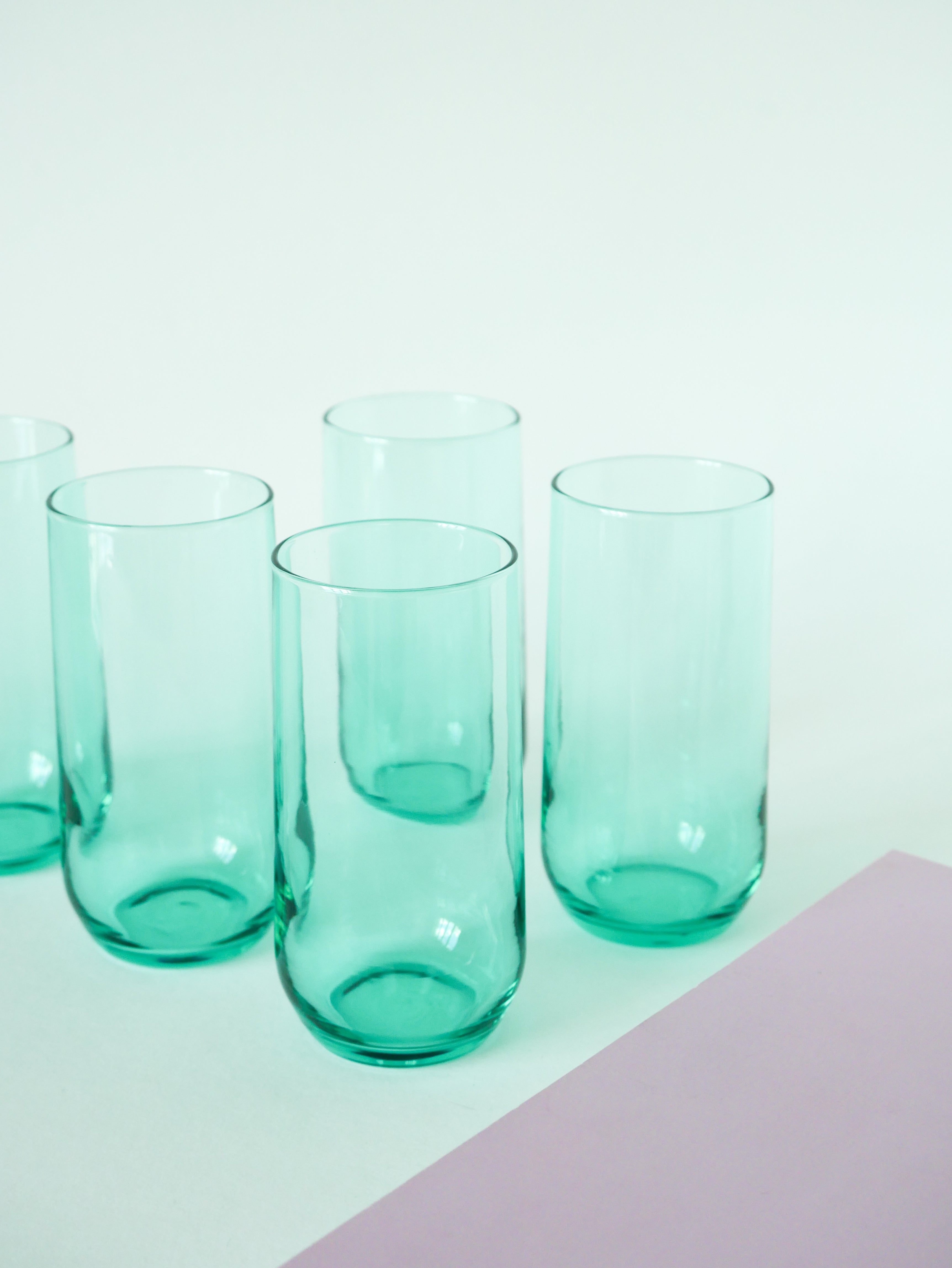 Lot De 5 Verres À Eau Long Drink En Verre Vert, 1970