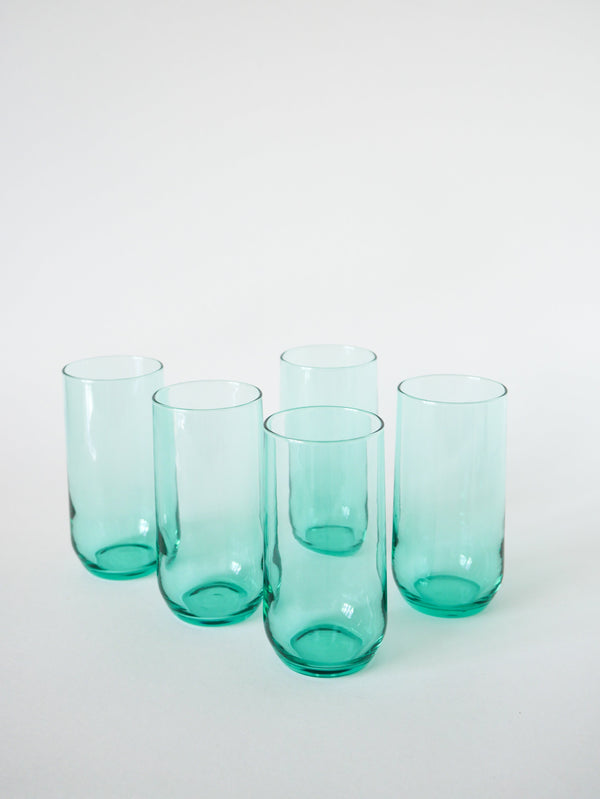Lot De 5 Verres À Eau Long Drink En Verre Vert, 1970