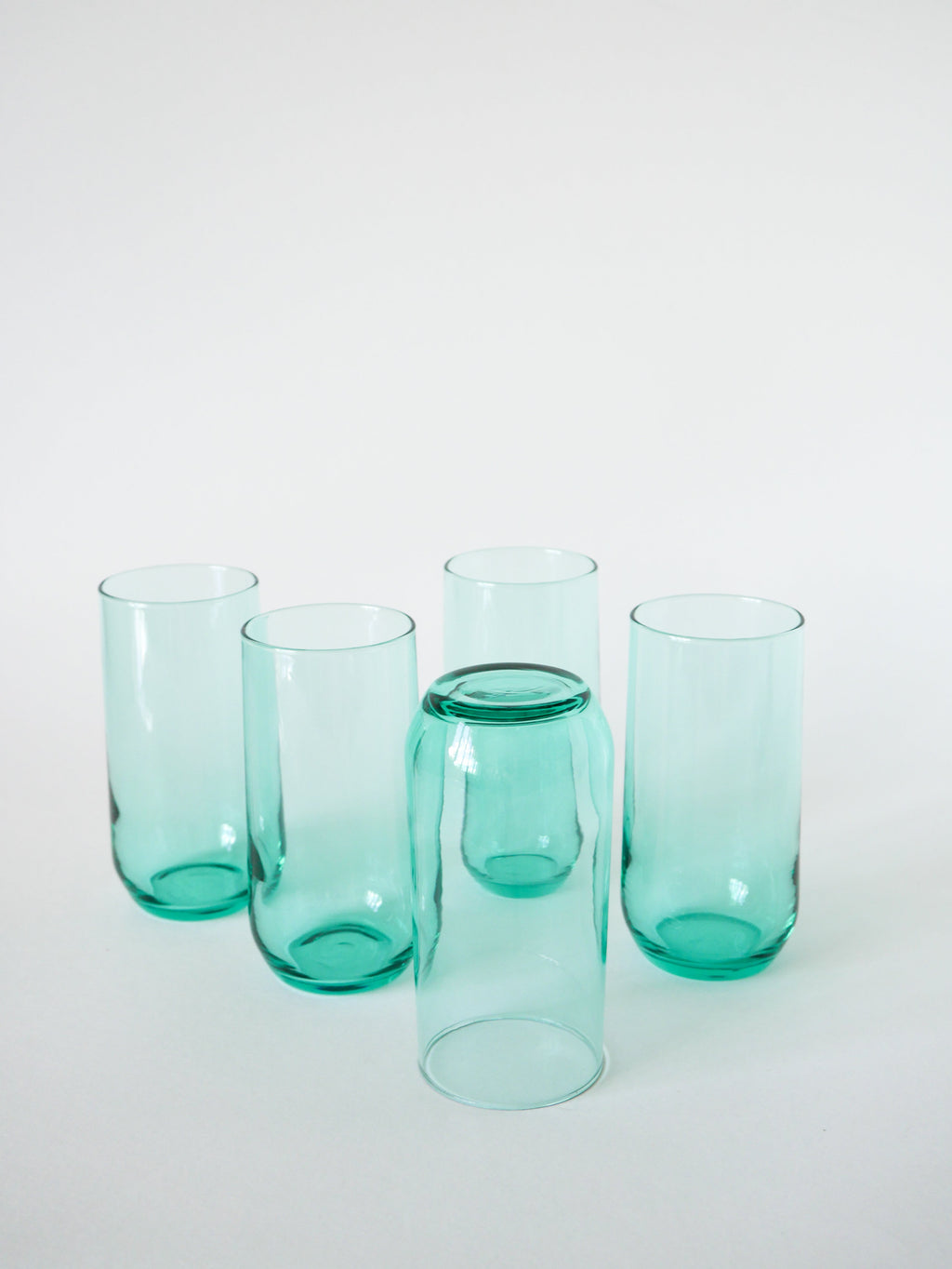 Lot De 5 Verres À Eau Long Drink En Verre Vert, 1970