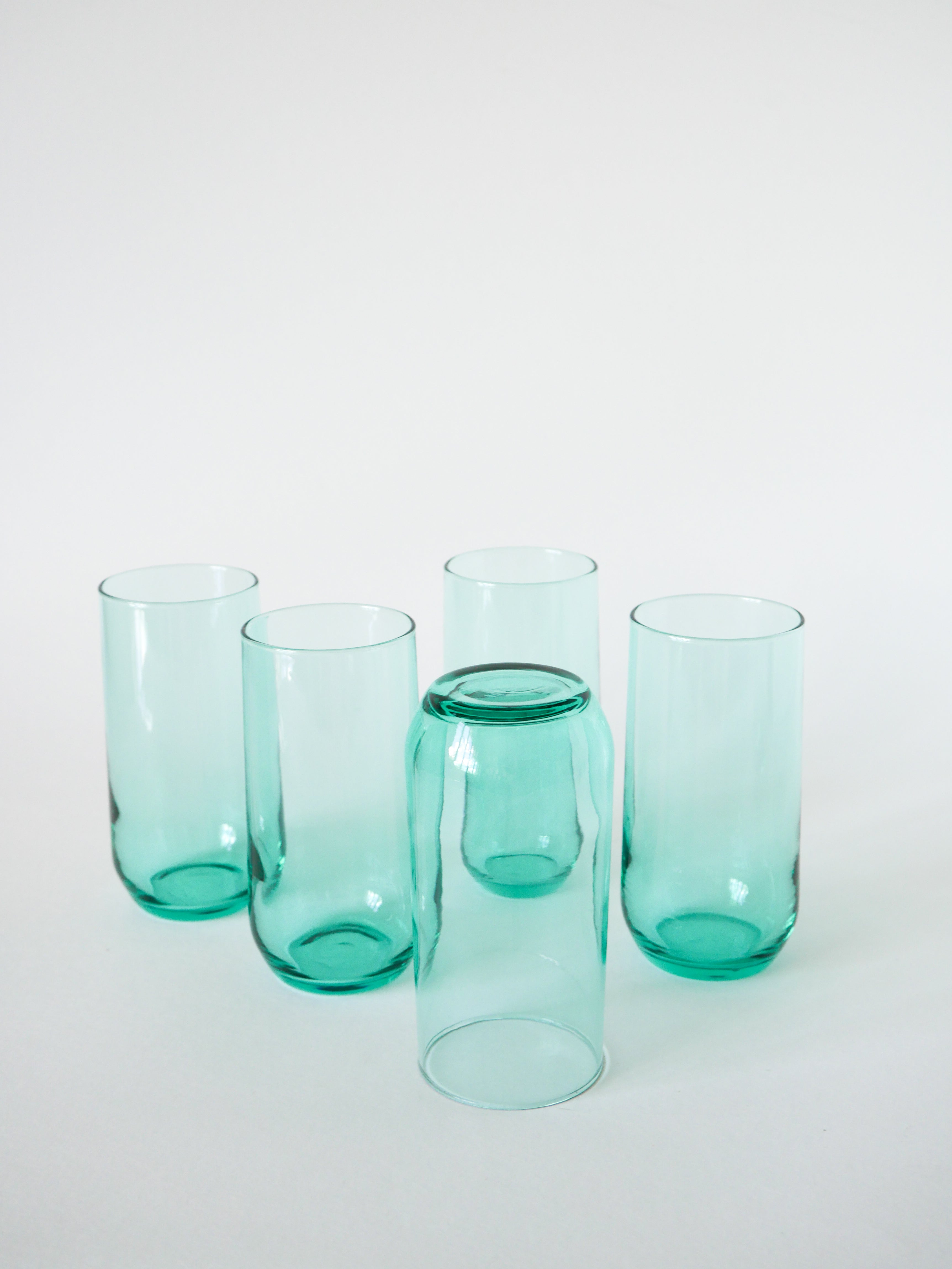 Lot De 5 Verres À Eau Long Drink En Verre Vert, 1970