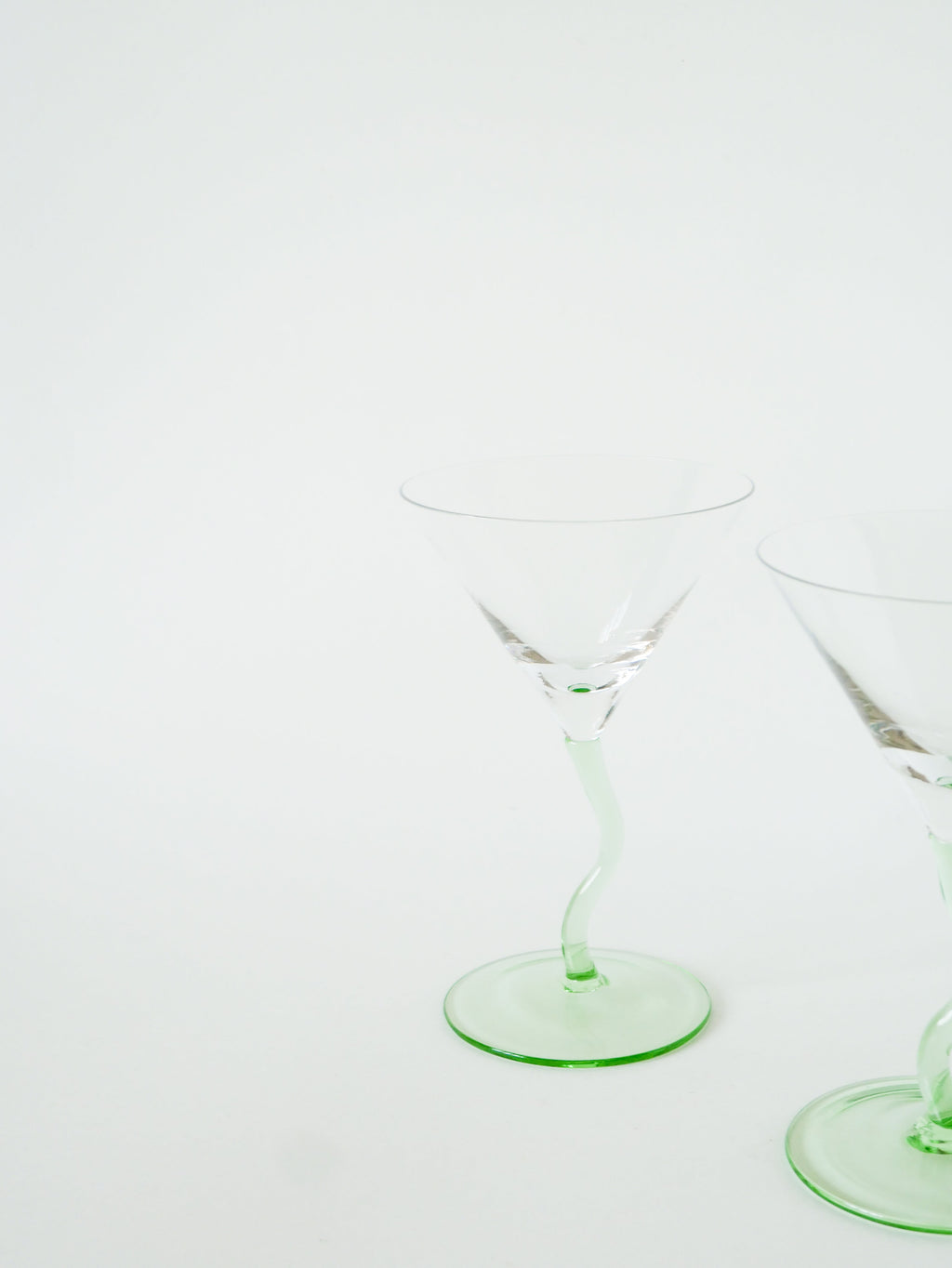 Paire De Verres À Cocktails, Pieds Torsadés, Verts, Design, 1980