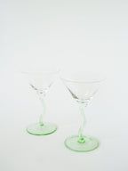 Paire De Verres À Cocktails, Pieds Torsadés, Verts, Design, 1980