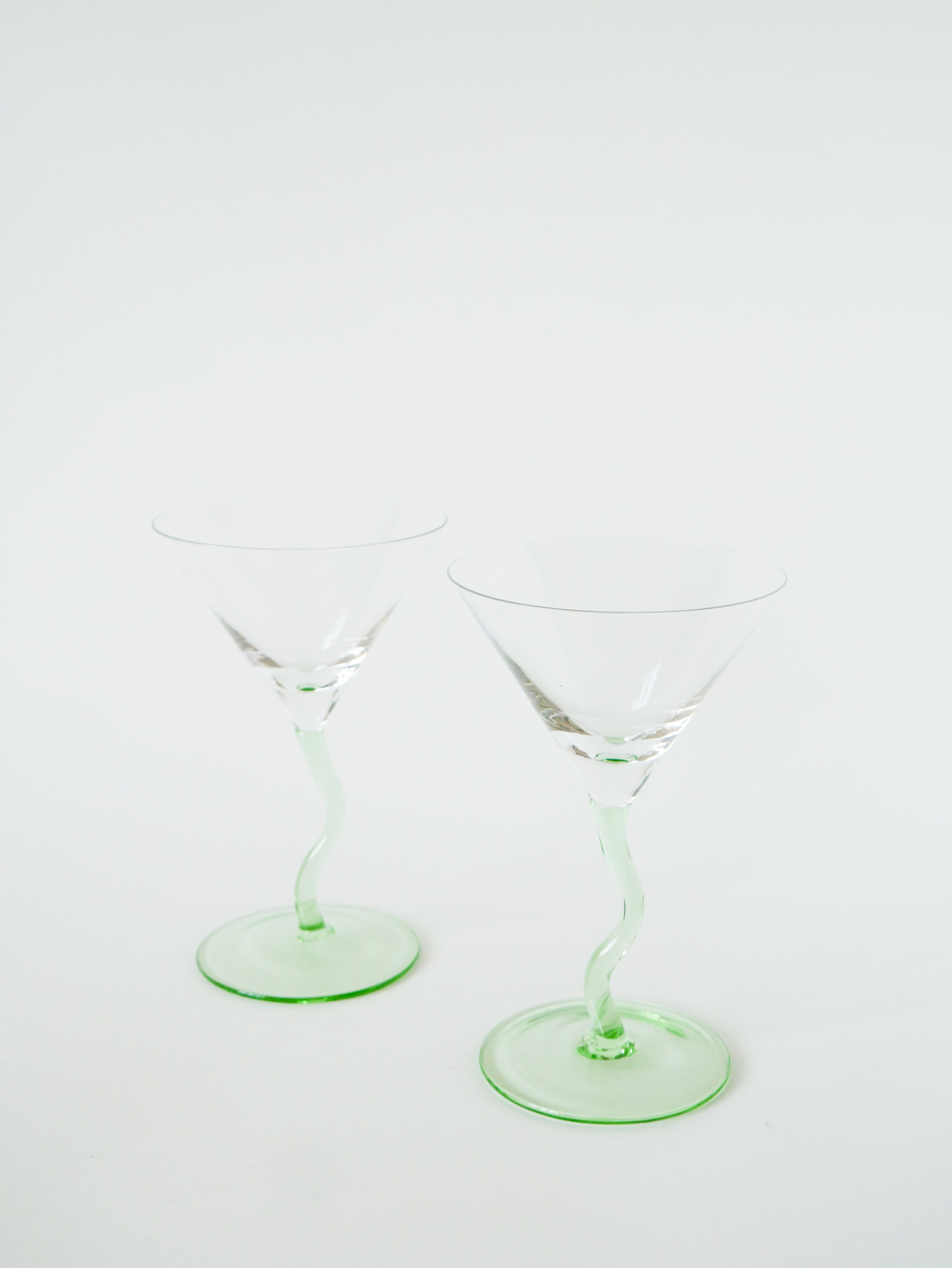Paire De Verres À Cocktails, Pieds Torsadés, Verts, Design, 1980