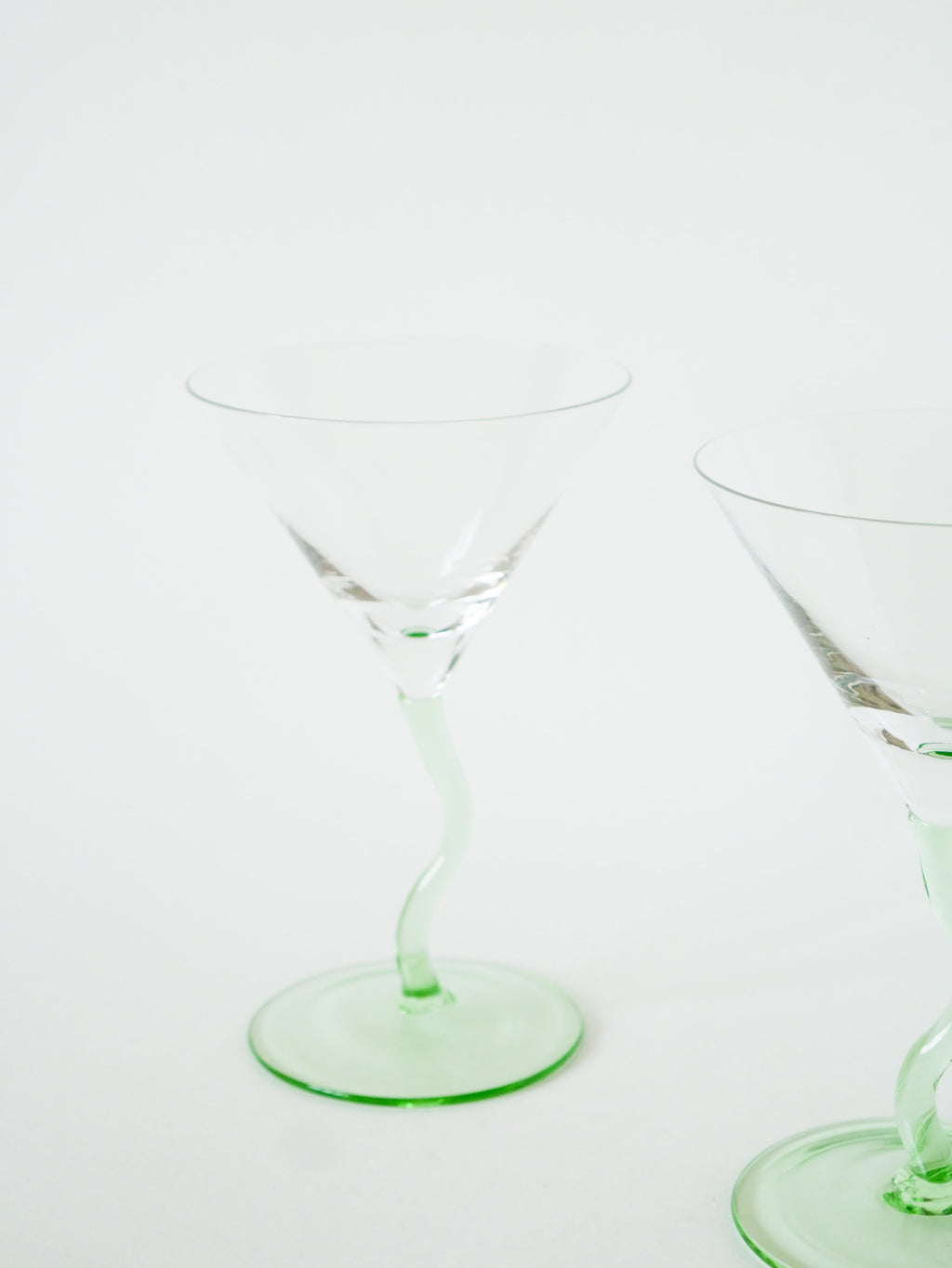 Paire De Verres À Cocktails, Pieds Torsadés, Verts, Design, 1980