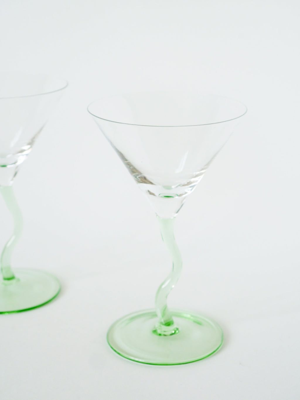 Paire De Verres À Cocktails, Pieds Torsadés, Verts, Design, 1980