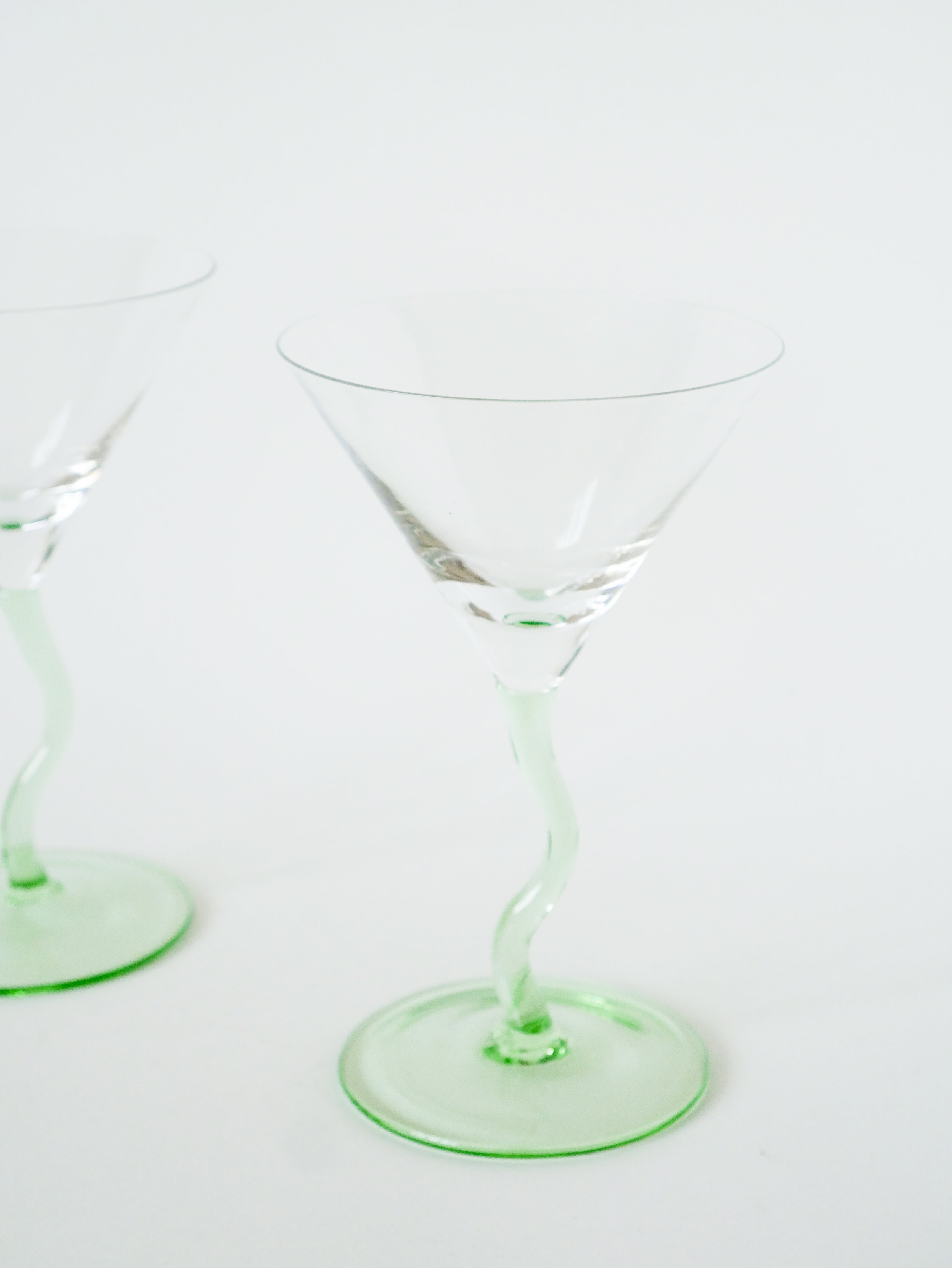Paire De Verres À Cocktails, Pieds Torsadés, Verts, Design, 1980
