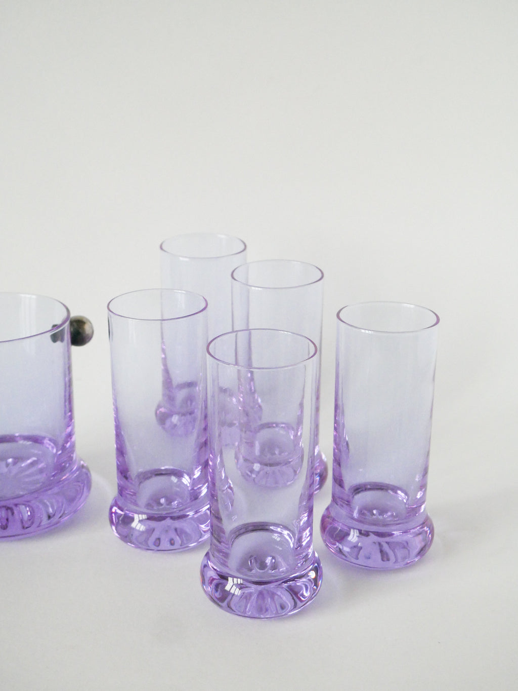 Ensemble Composé De 5 Verres À Cocktails Et D'Un Seau À Glace, Violet Et Chrome, Made In Italy, 1960