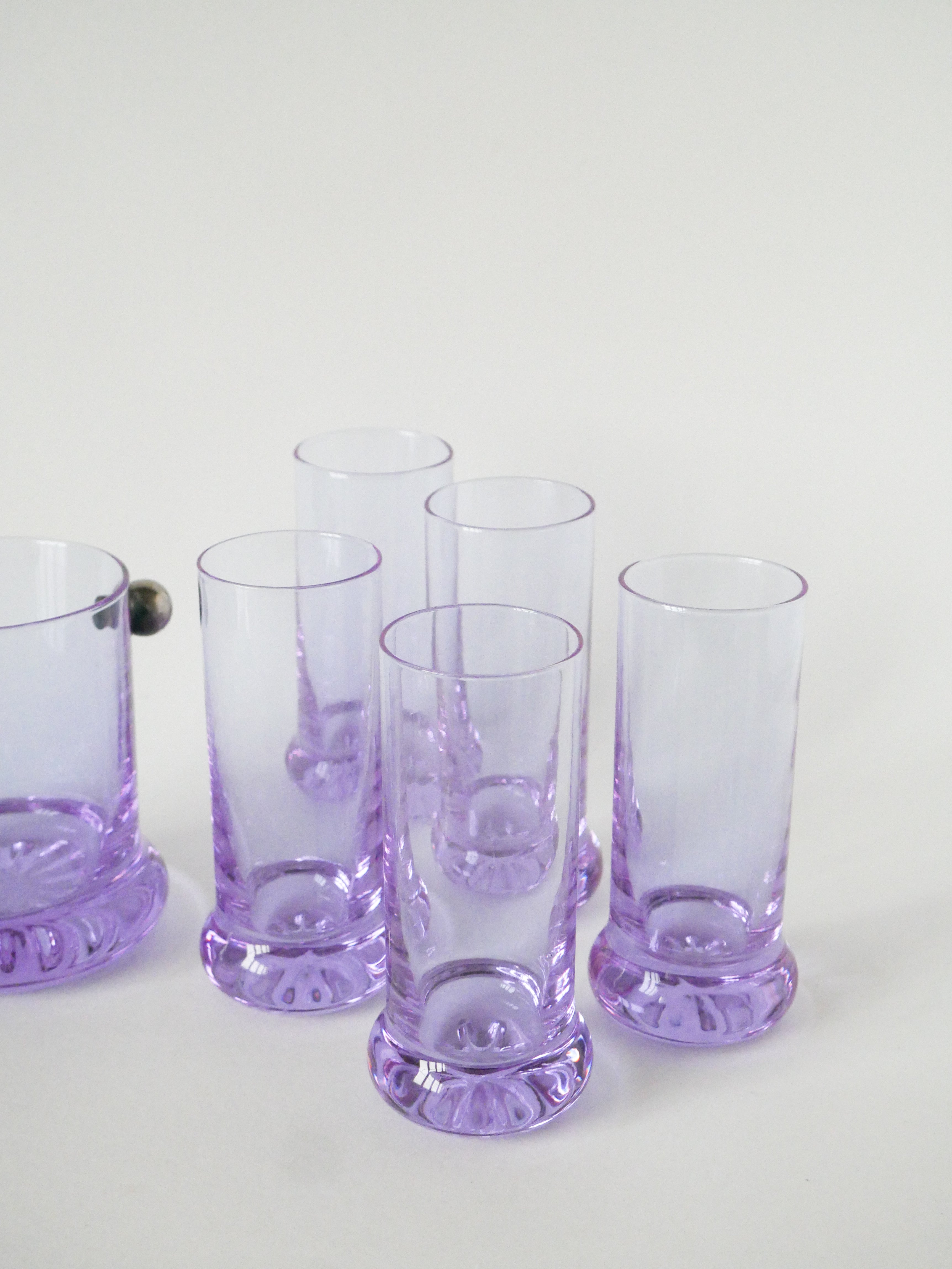 Ensemble Composé De 5 Verres À Cocktails Et D'Un Seau À Glace, Violet Et Chrome, Made In Italy, 1960