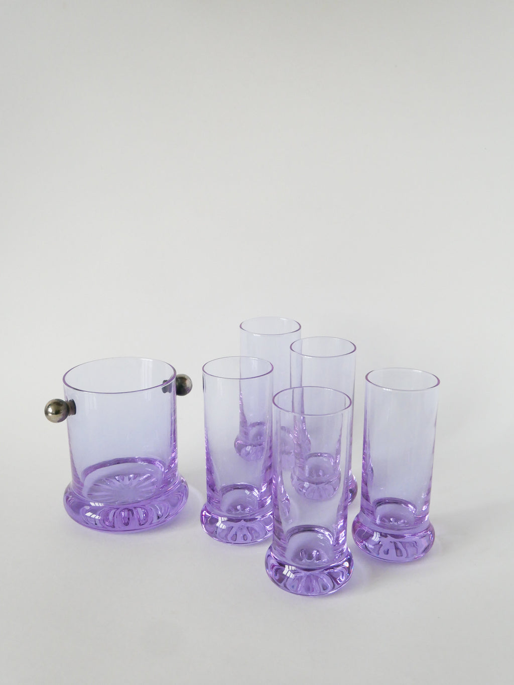 Ensemble Composé De 5 Verres À Cocktails Et D'Un Seau À Glace, Violet Et Chrome, Made In Italy, 1960