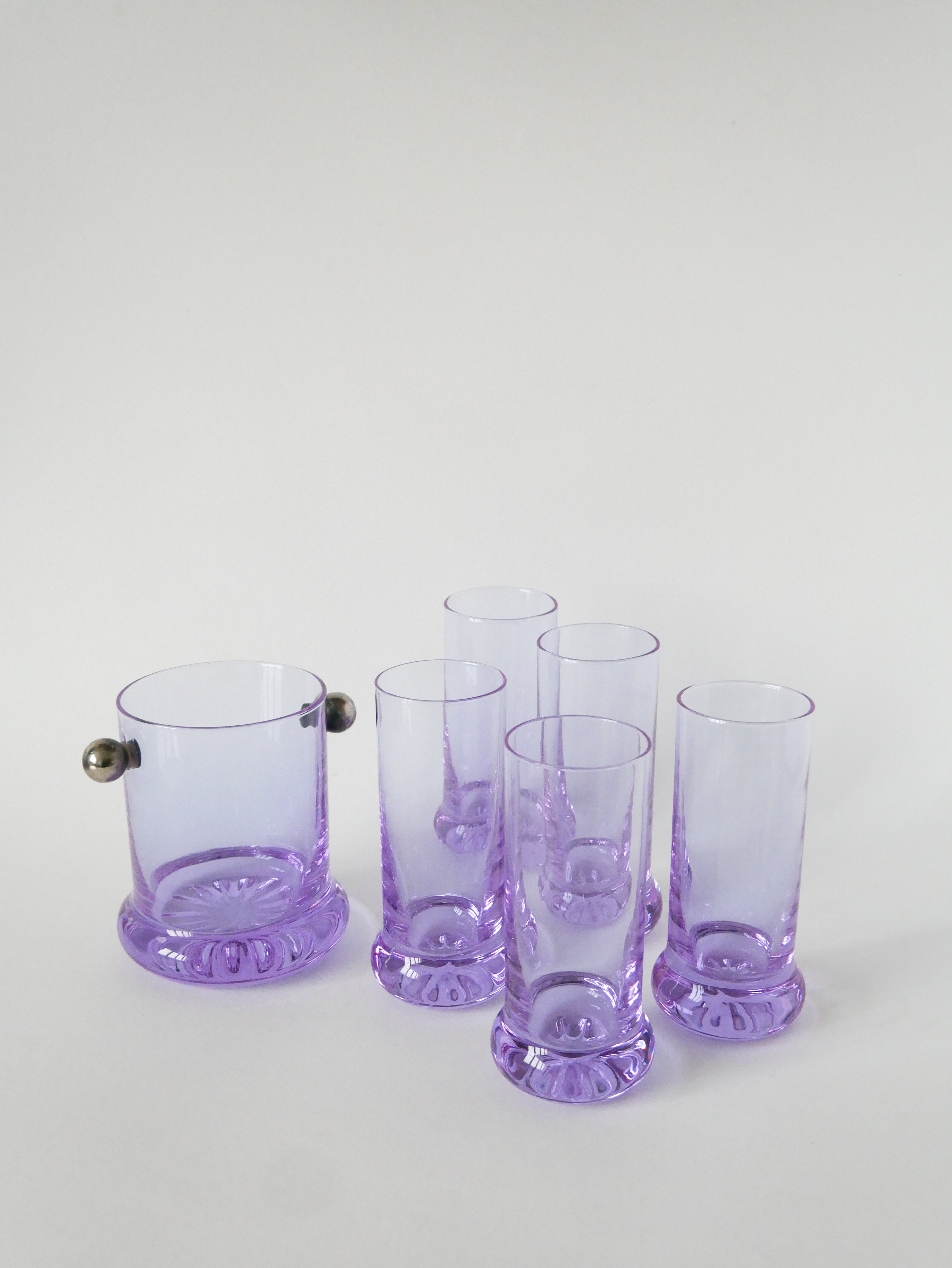 Ensemble Composé De 5 Verres À Cocktails Et D'Un Seau À Glace, Violet Et Chrome, Made In Italy, 1960