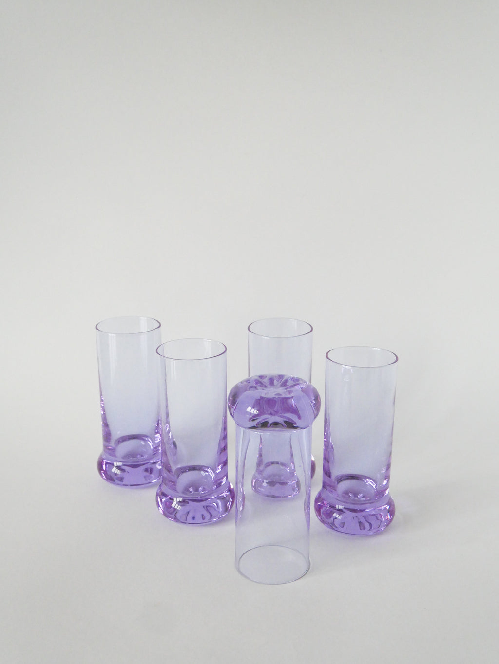 Ensemble Composé De 5 Verres À Cocktails Et D'Un Seau À Glace, Violet Et Chrome, Made In Italy, 1960