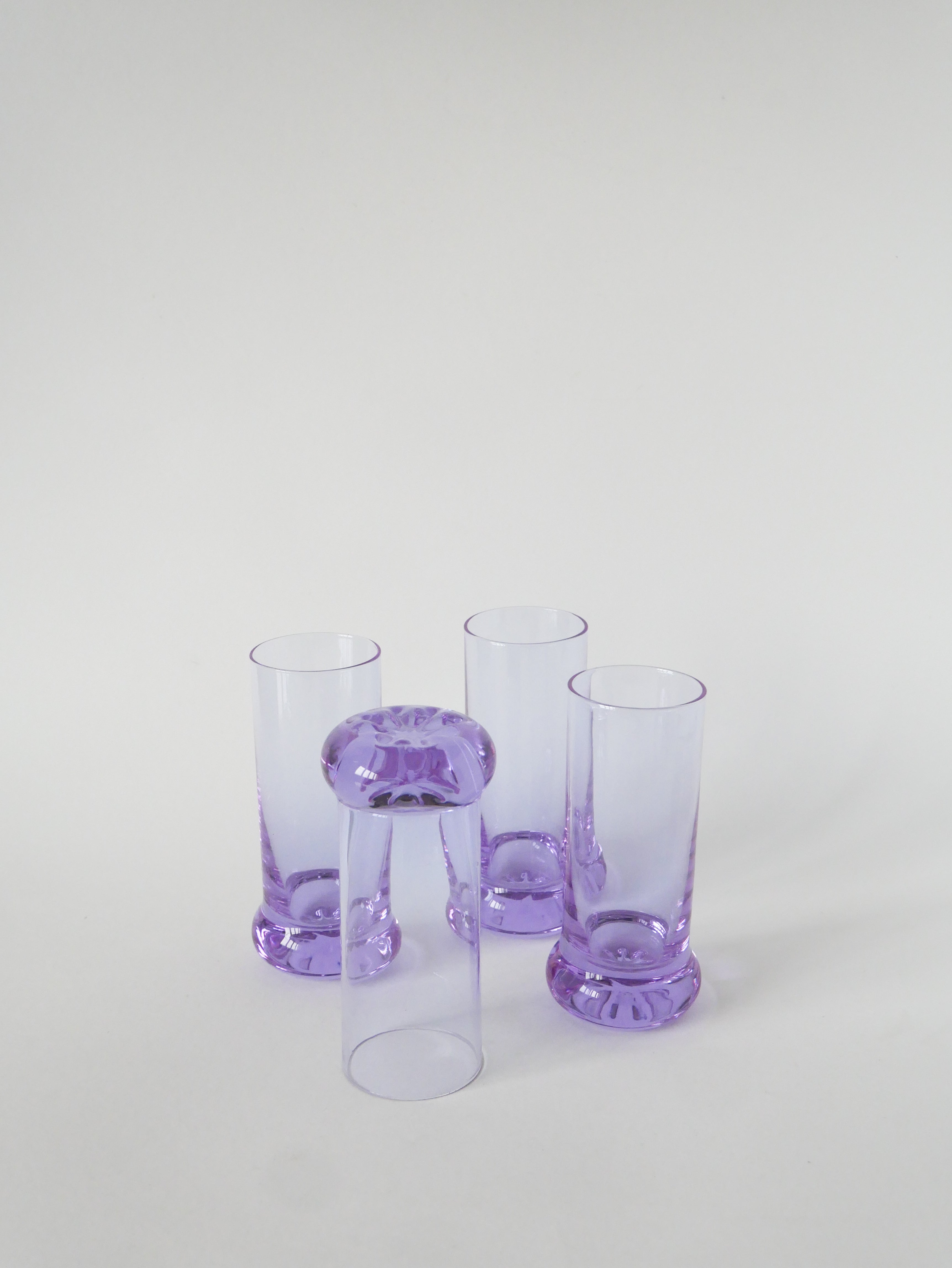Ensemble Composé De 5 Verres À Cocktails Et D'Un Seau À Glace, Violet Et Chrome, Made In Italy, 1960