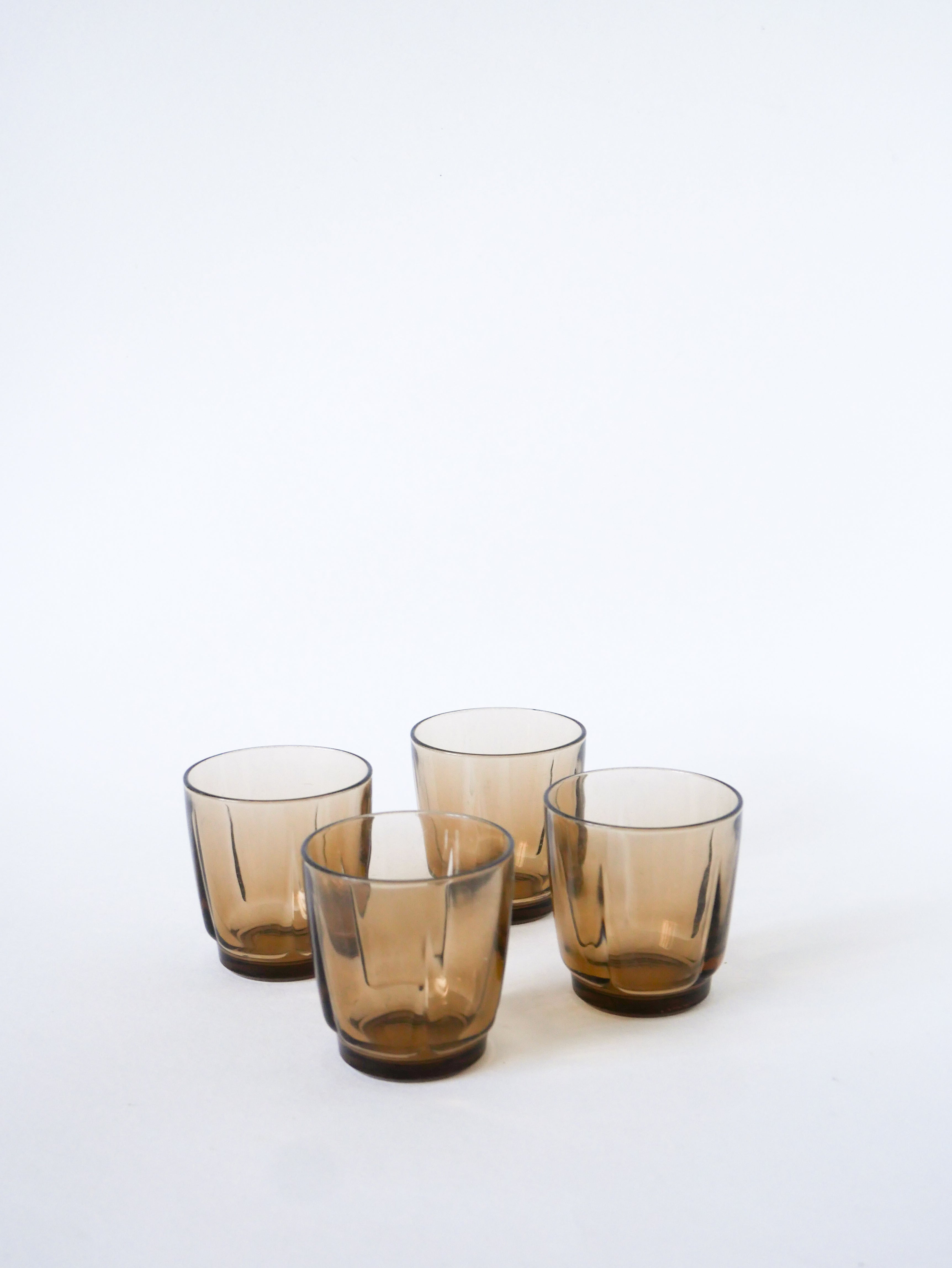 Lot De 4 Verres À Eau En Verre Fumé Duralex, 1970