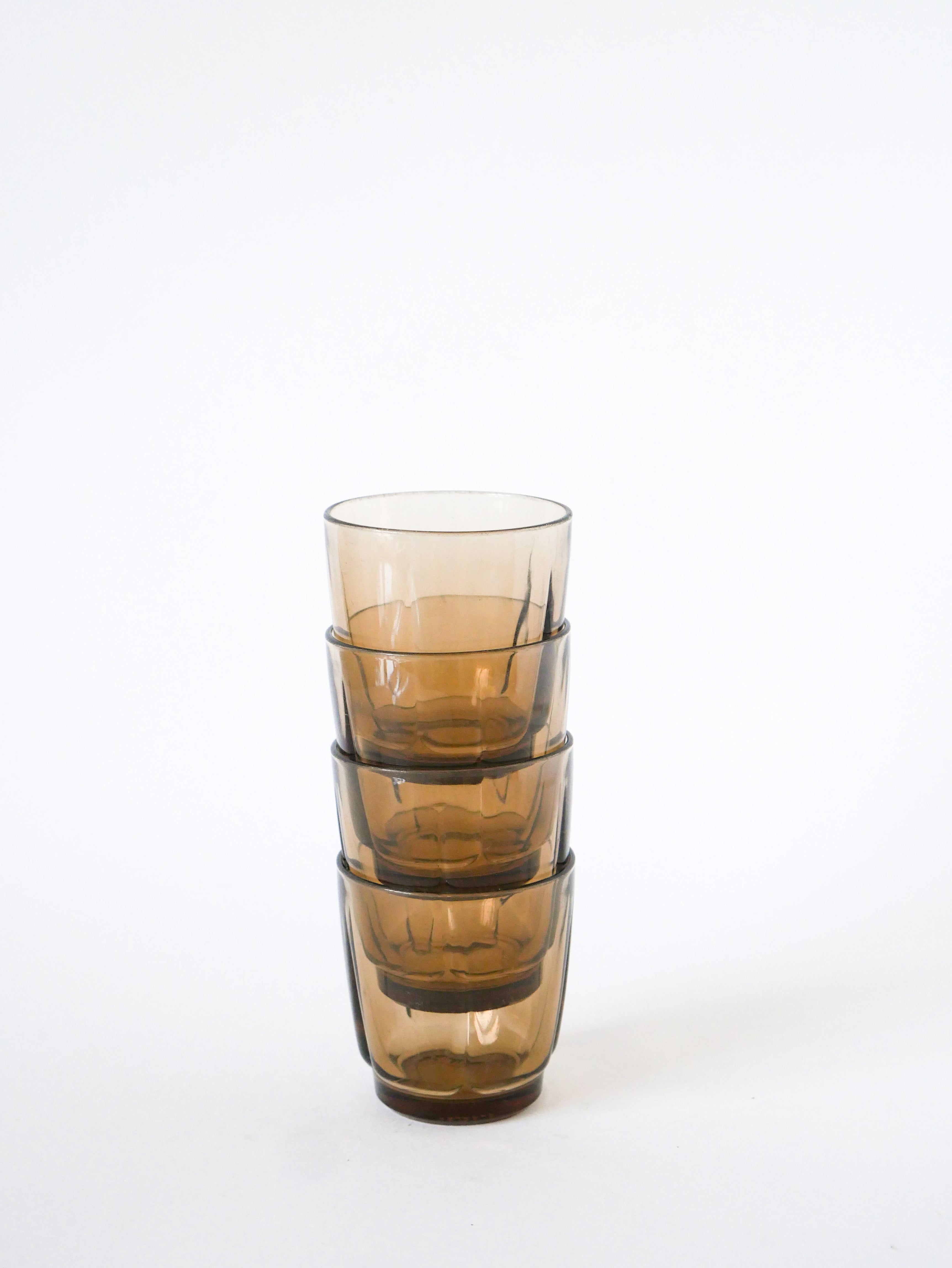 Lot De 4 Verres À Eau En Verre Fumé Duralex, 1970