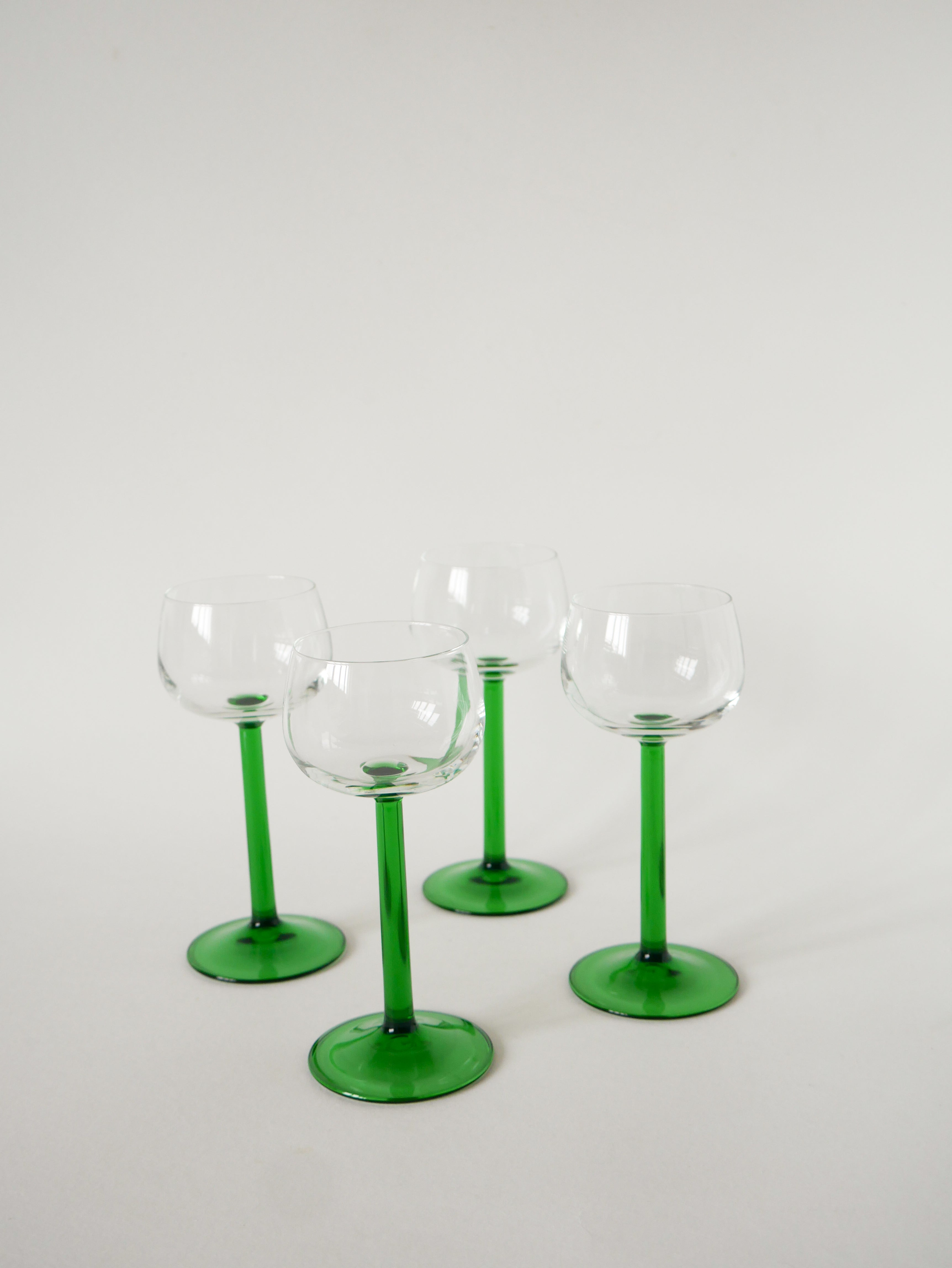 Lot De 4 Verres À Pieds Droits, Vert Foncé, Made In France, Luminarc, 1970