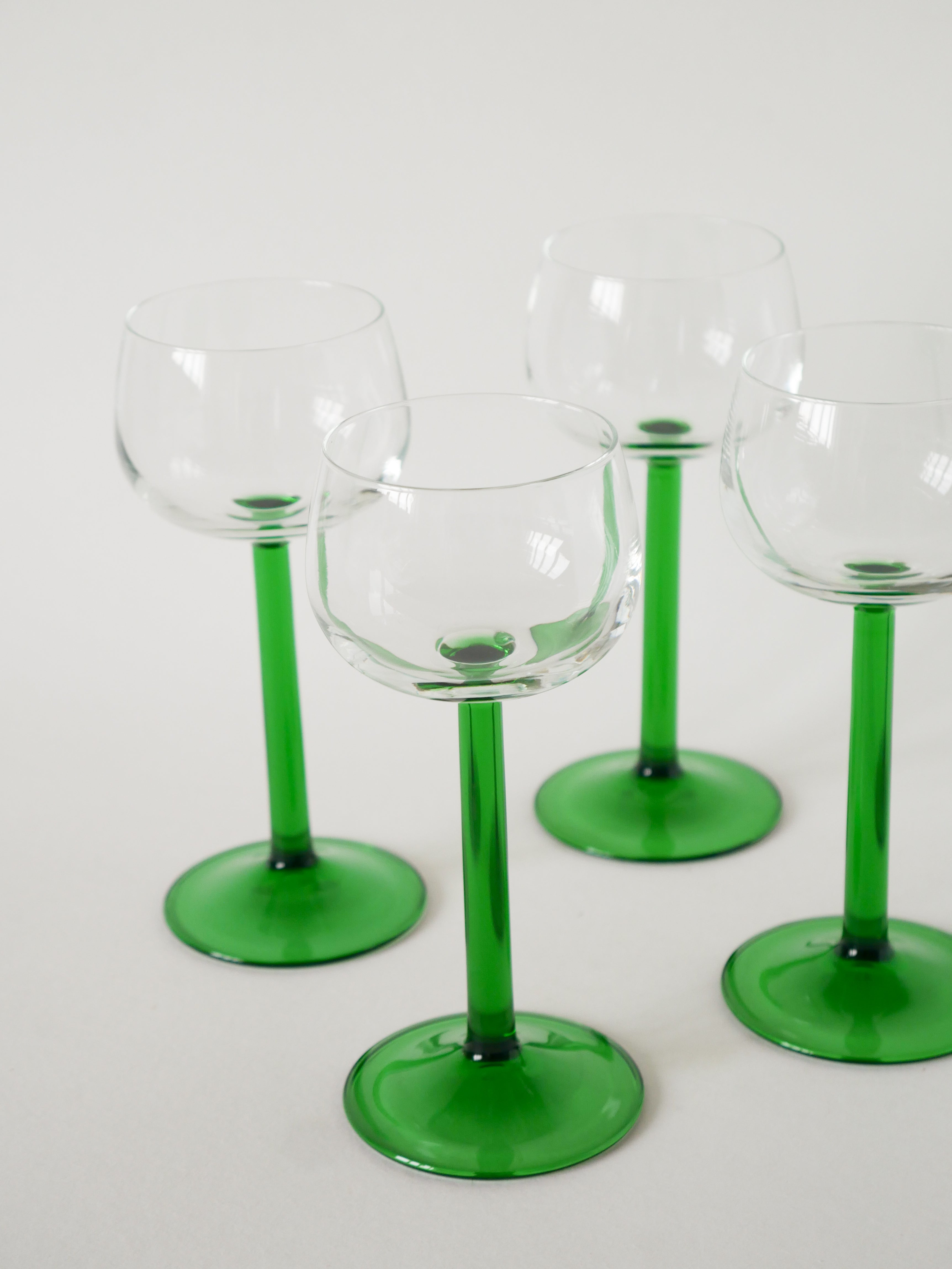 Lot De 4 Verres À Pieds Droits, Vert Foncé, Made In France, Luminarc, 1970
