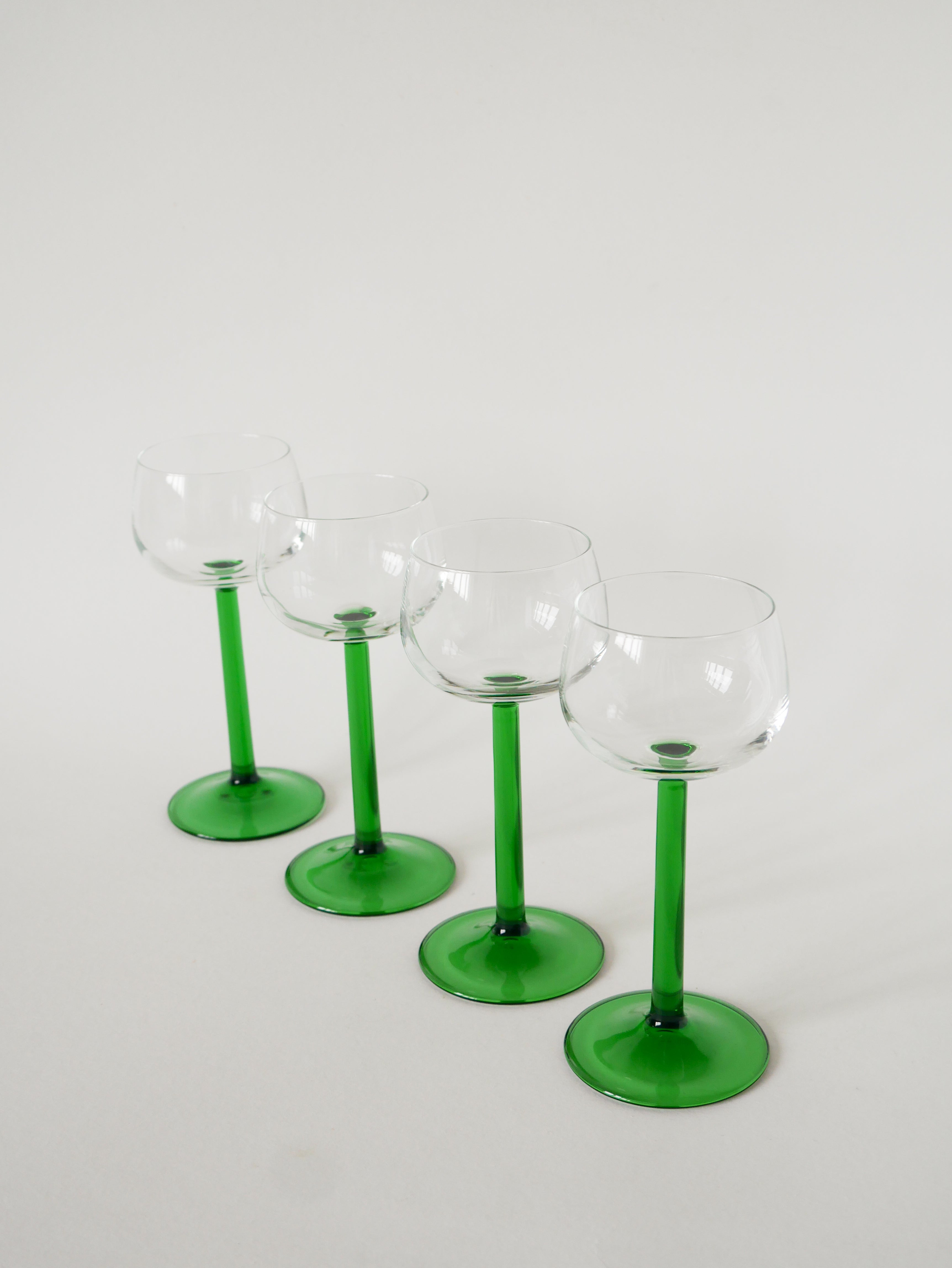 Lot De 4 Verres À Pieds Droits, Vert Foncé, Made In France, Luminarc, 1970