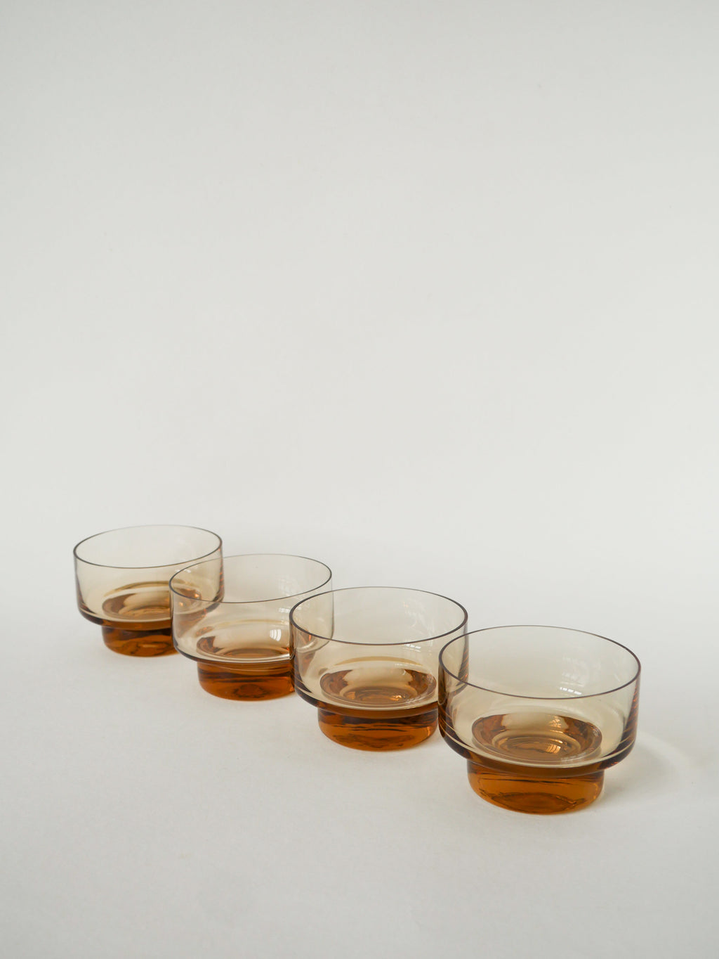 Lot De 4 Coupes En Verre, Ambre Rose, Design, 1970