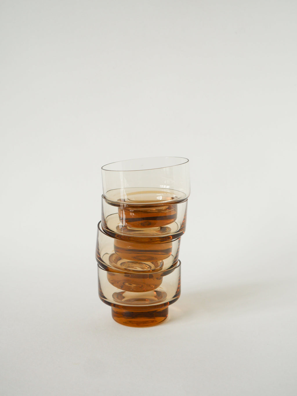 Lot De 4 Coupes En Verre, Ambre Rose, Design, 1970