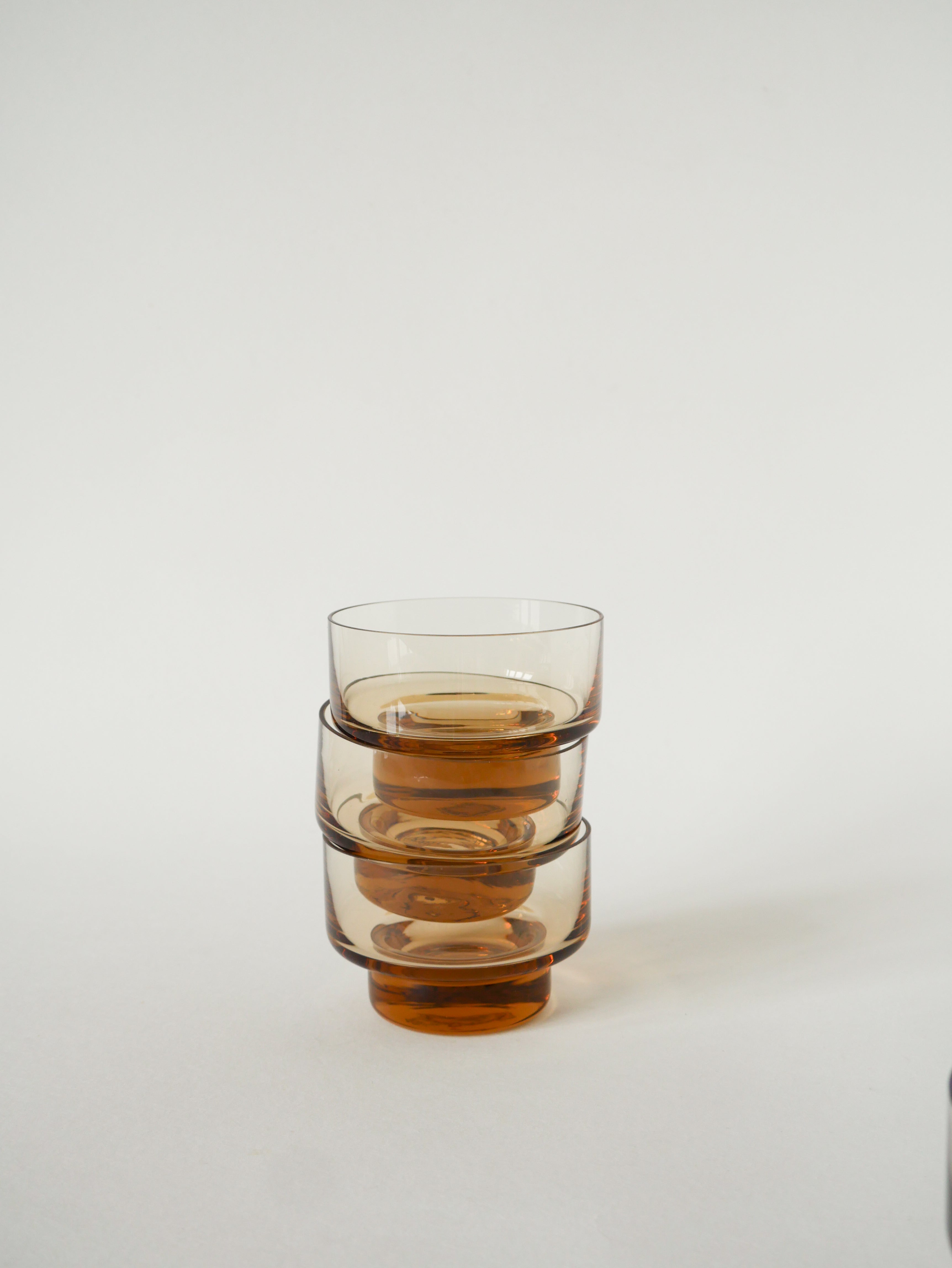 Lot De 4 Coupes En Verre, Ambre Rose, Design, 1970