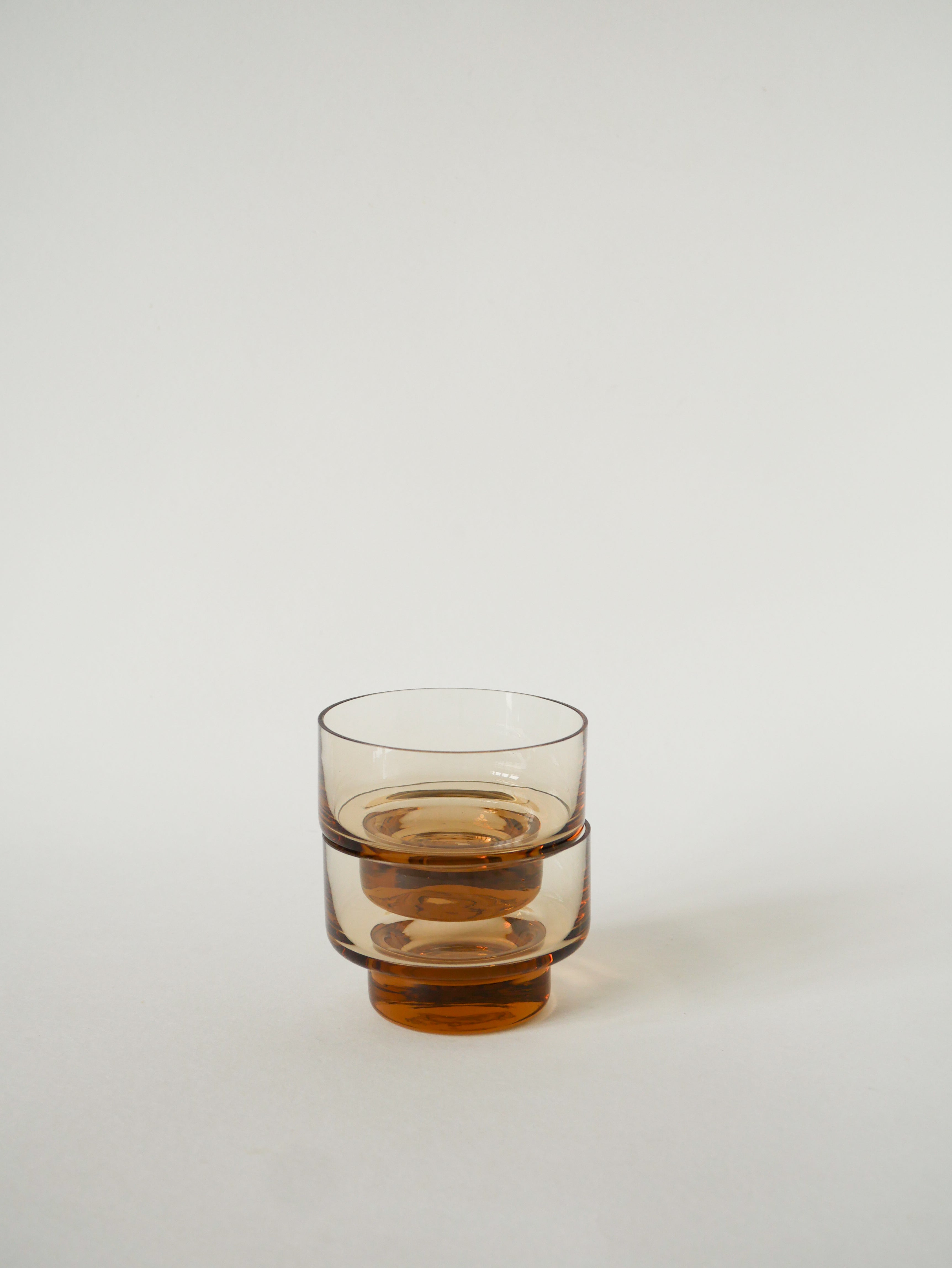 Lot De 4 Coupes En Verre, Ambre Rose, Design, 1970